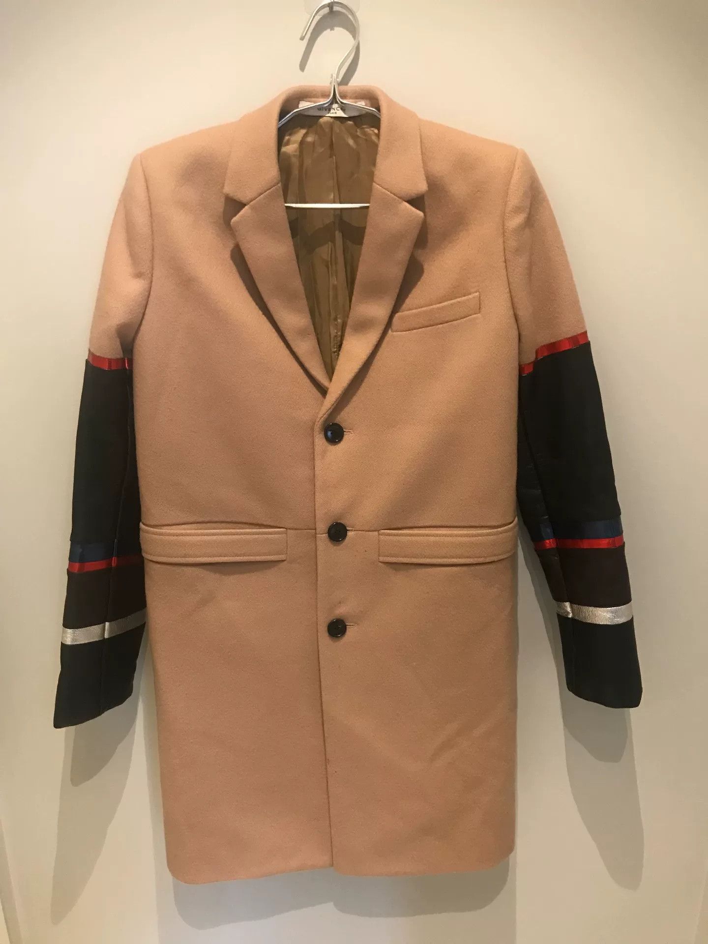 Givenchy Wool Laser Leather Sleeve Coat