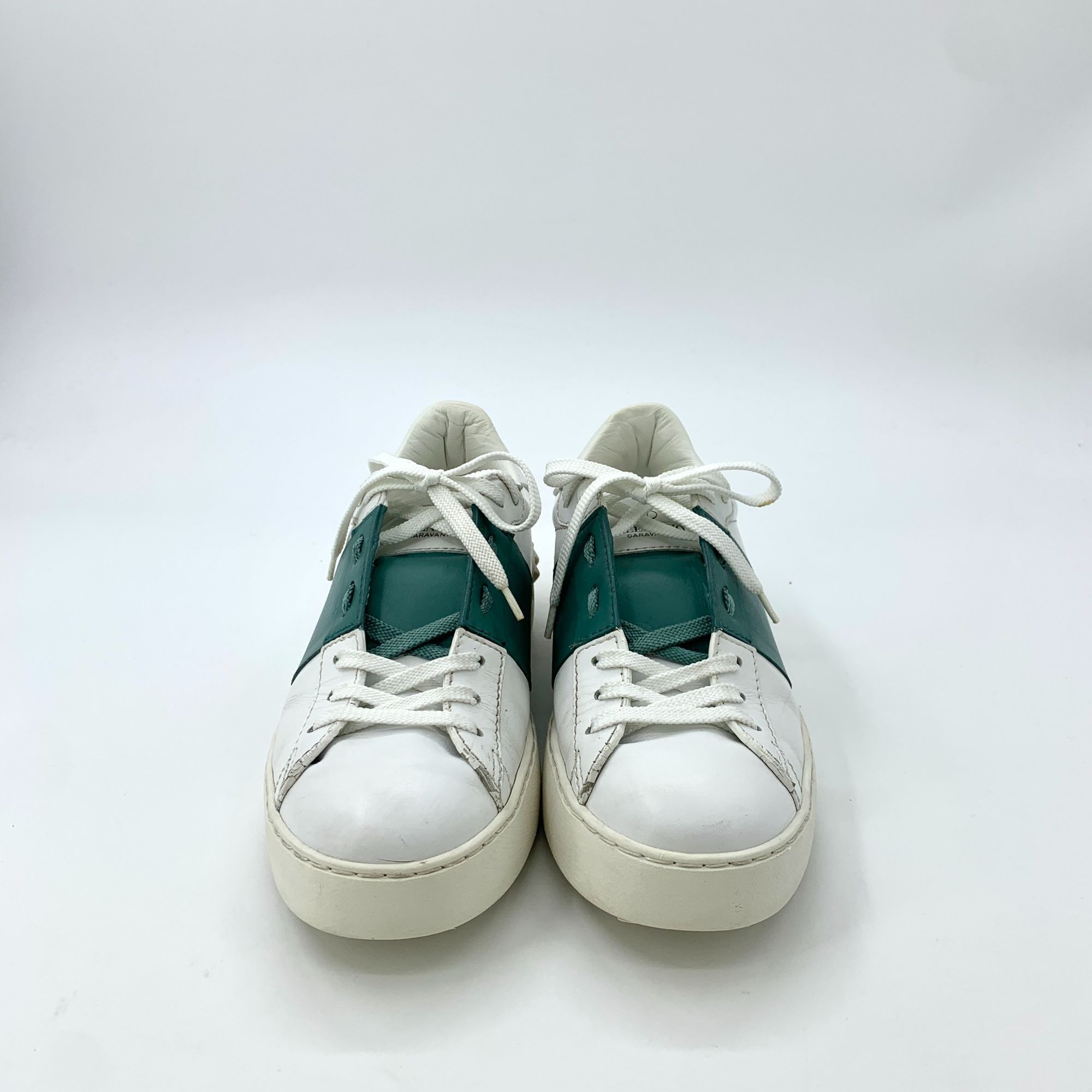 Valentino Valentino Rockstud White & Green Leather Sneakers Size US 7.5 / EU 40-41 - 3 Thumbnail