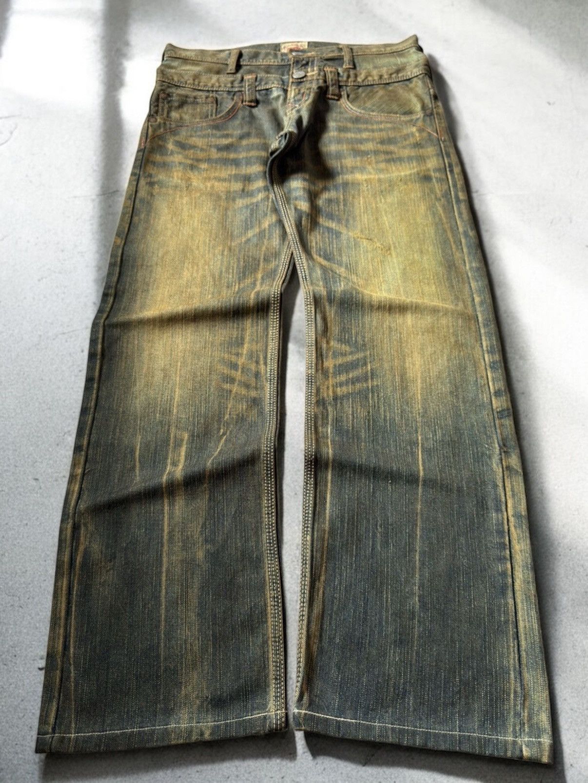 If Six Was Nine Edwin Japan Psychedelic Mud Wash Fade Double Waist Jeans Size US 30 / EU 46 - 1 Thumbnail