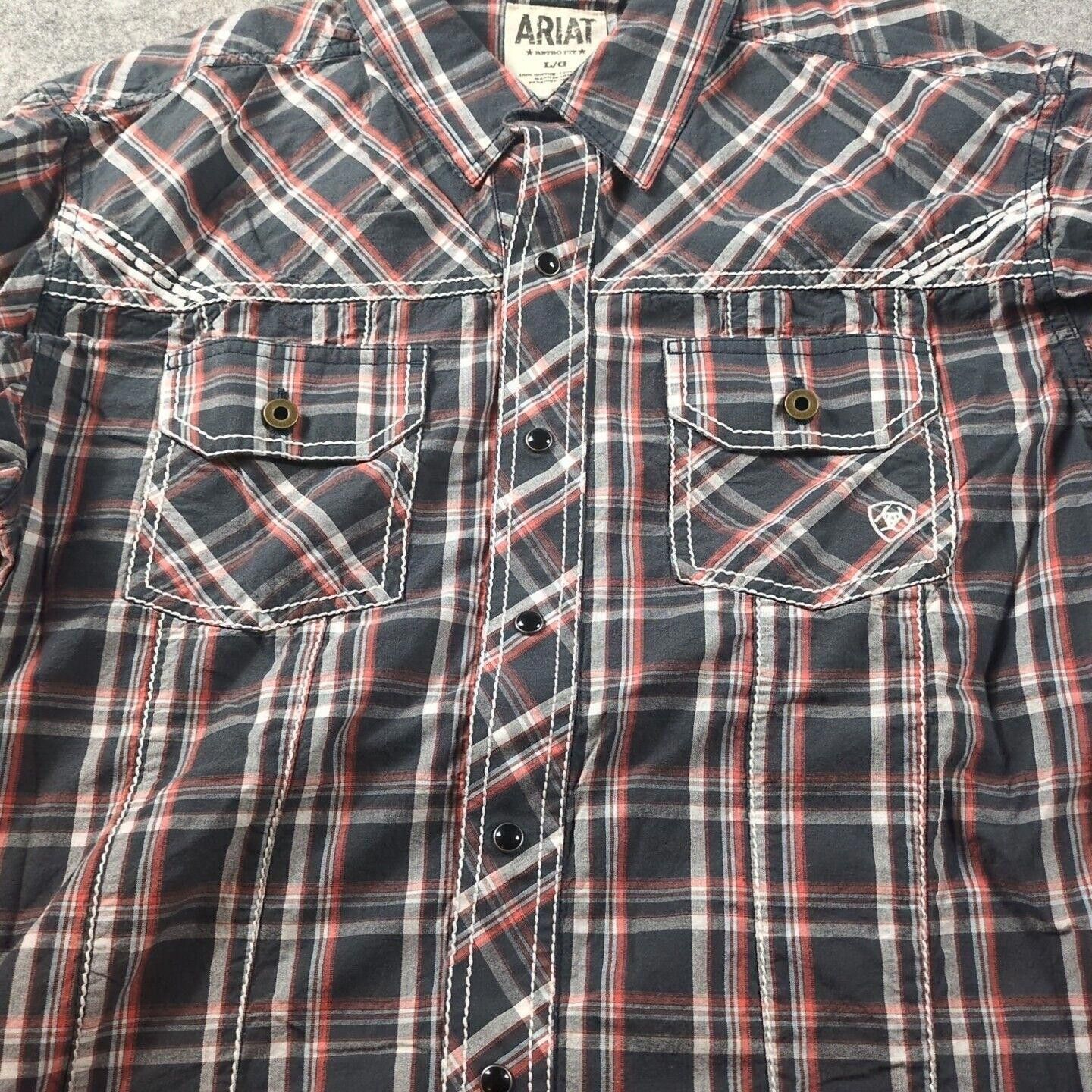 Ariat Ariat Pearl Western Shirt Mens SL Black Plaid Long Sleeve Size US L / EU 52-54 / 3 - 4 Thumbnail