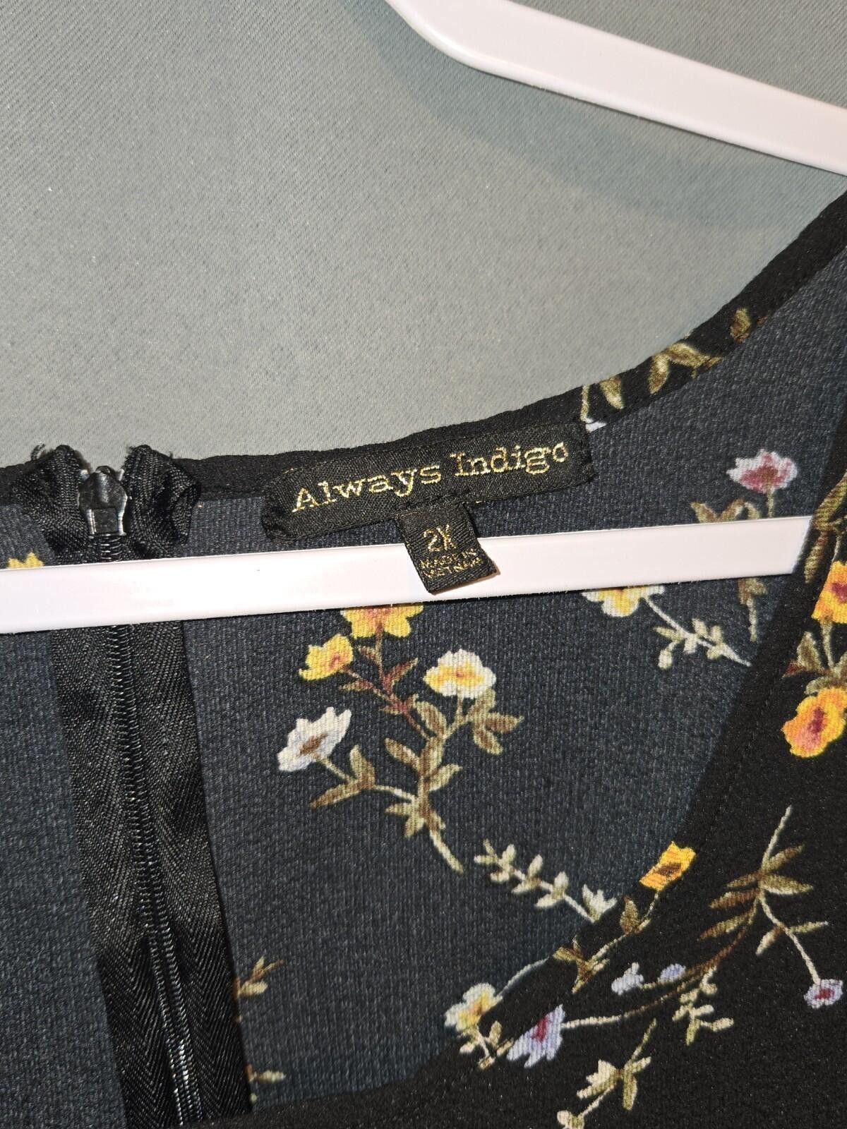 Flower Mountain Always Indigo Floral Print Tiered Dress Black 2X Size XXL / US 16-18 / IT 52-54 - 3 Thumbnail