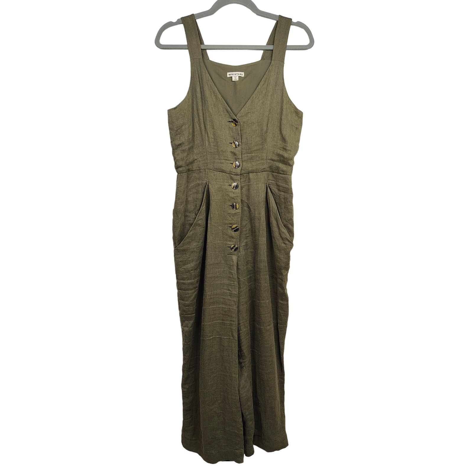 Whistles Whistles Linen Jumpsuit Womens US 6 Olive Green Sleeveless Size 28" / US 6 / IT 42 - 1 Thumbnail