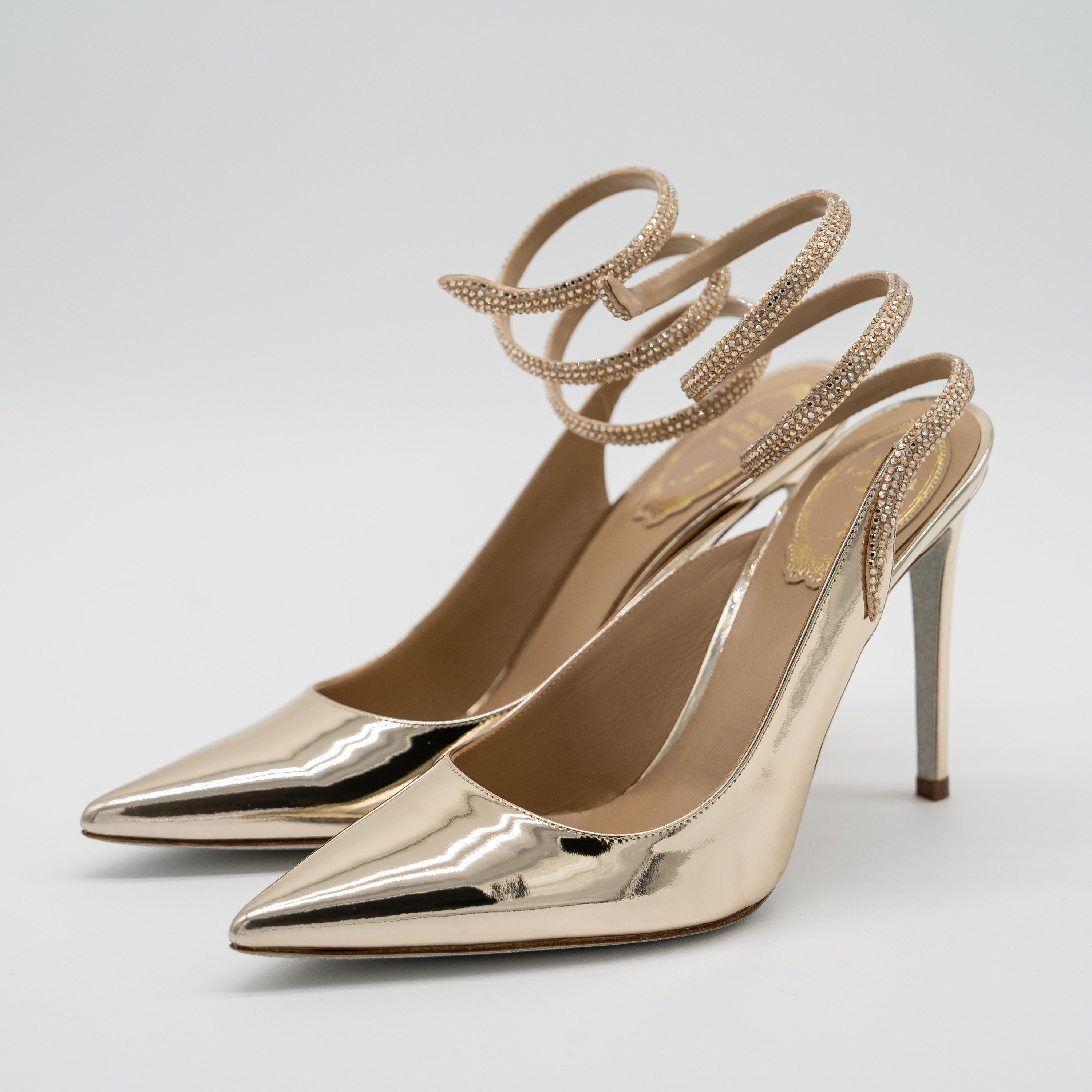 Rene Caovilla 37.5 Rene Caovilla Cleo Gold Sandals Heels 105 Leather Size US 7.5 / IT 37.5 - 1 Thumbnail