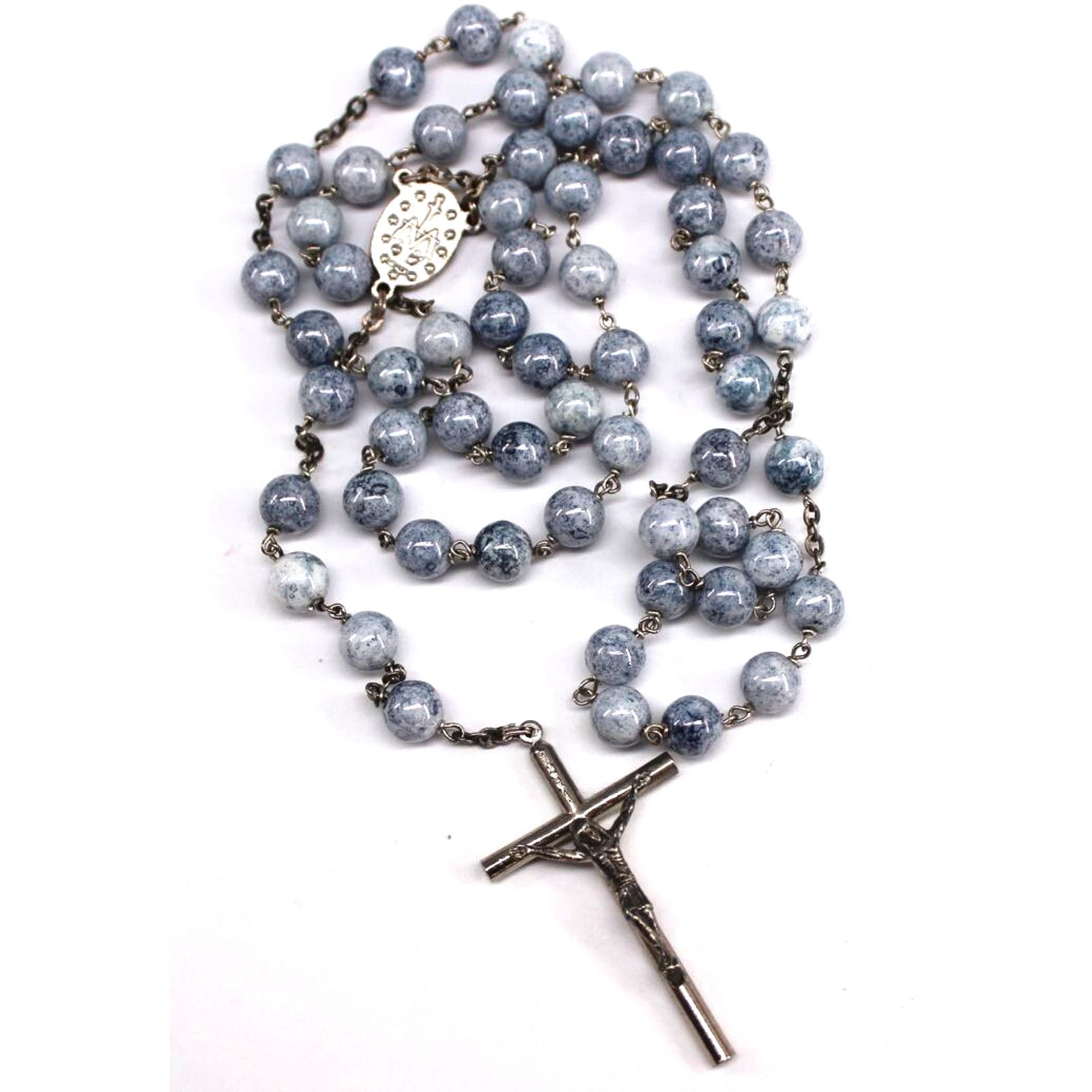 Other Pale Blue Lace Agate Catholic Crucifix 28" Necklace Rosary Size ONE SIZE - 4 Thumbnail