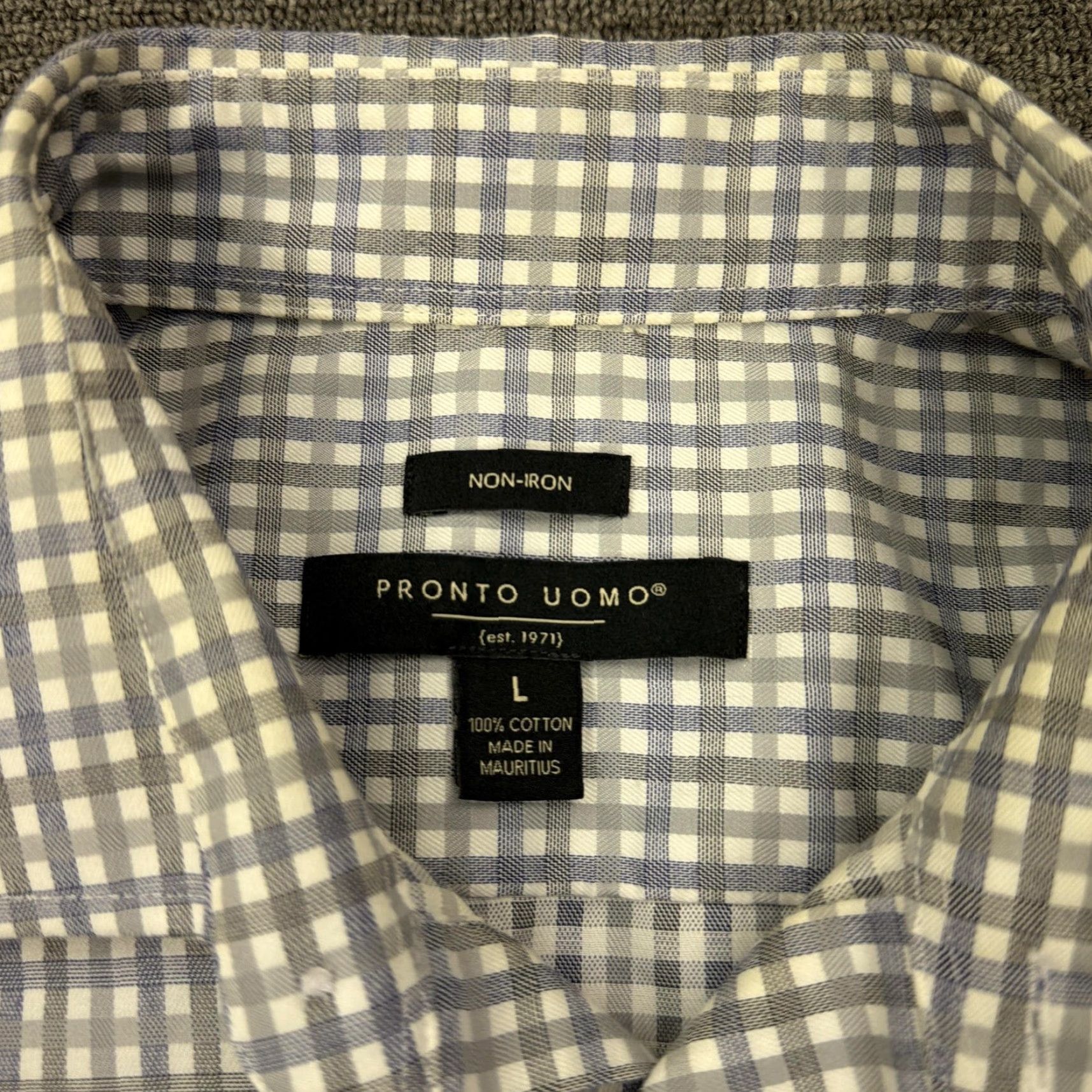 Pronto Uomo Pronto Uomo Shirt Mens L Blue Gingham Non Iron Button Front Long Sleeve Dress Shirt Size US L / EU 52-54 / 3 - 6 Thumbnail