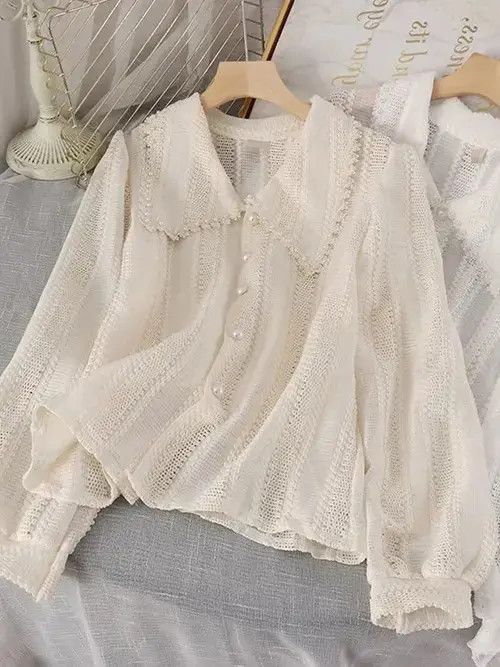 Japanese Brand × Vintage Fashion Hollow Out Peter Pan Collar Blouses Women Size ONE SIZE - 2 Thumbnail