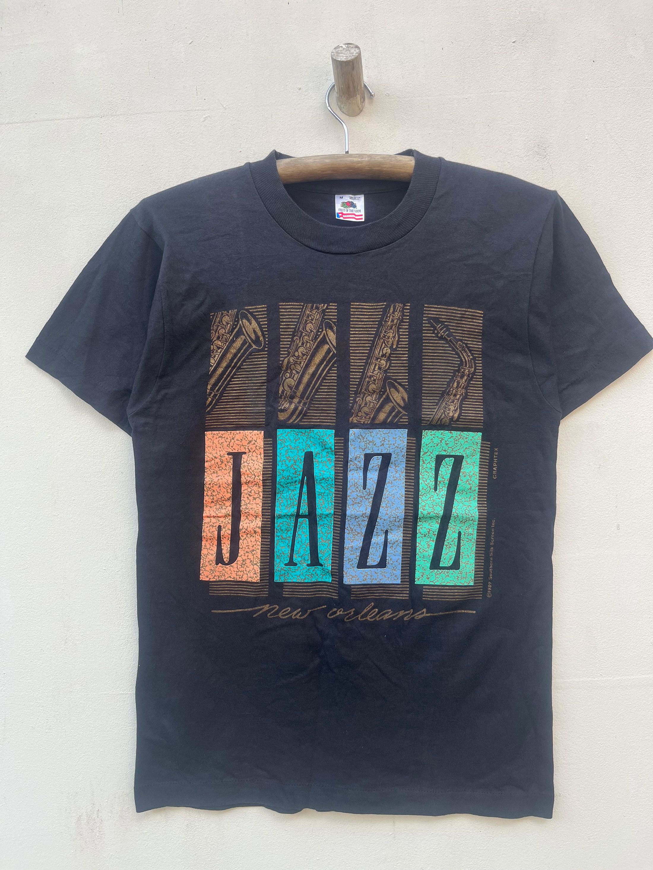 Arts & Science Vintage 80s Silk Screen Jazz New Orleons Single Stitching Size US M / EU 48-50 / 2 - 1 Thumbnail