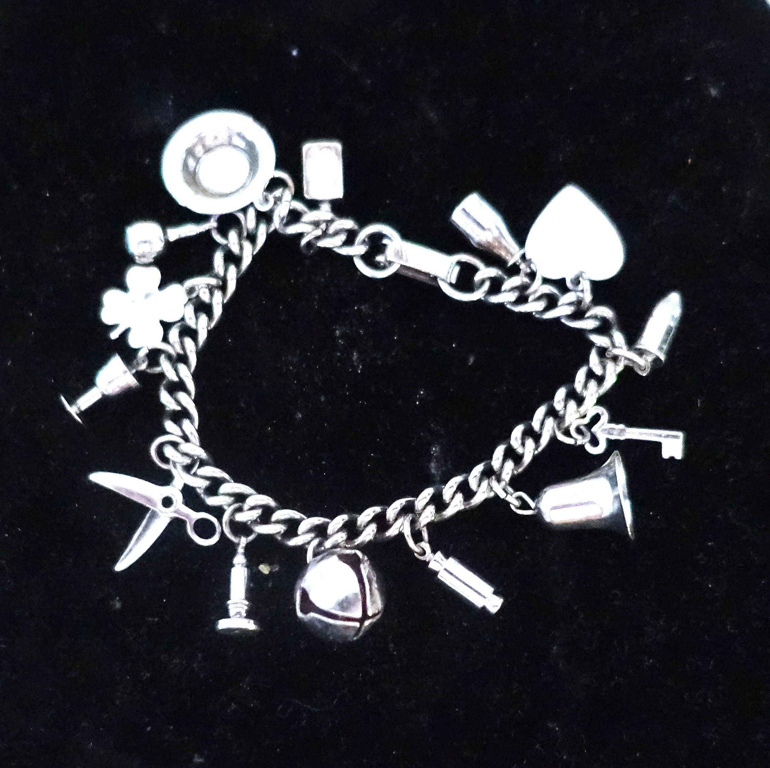 Vintage Silver tone Multi Charm Chain Bracelet Size ONE SIZE - 1 Thumbnail
