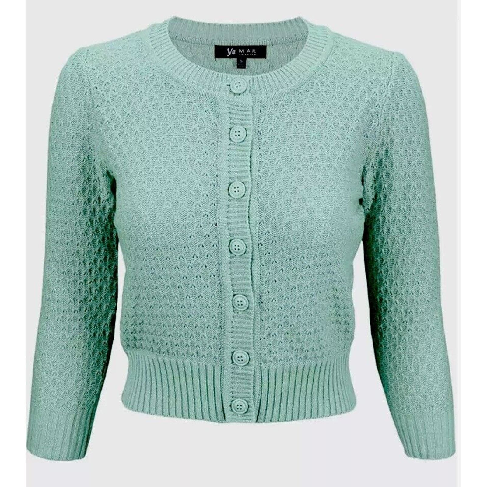Other Ye Mak Mint Button Front Crew Neck Knit Crop Sweater Small Size S / US 4 / IT 40 - 2 Thumbnail
