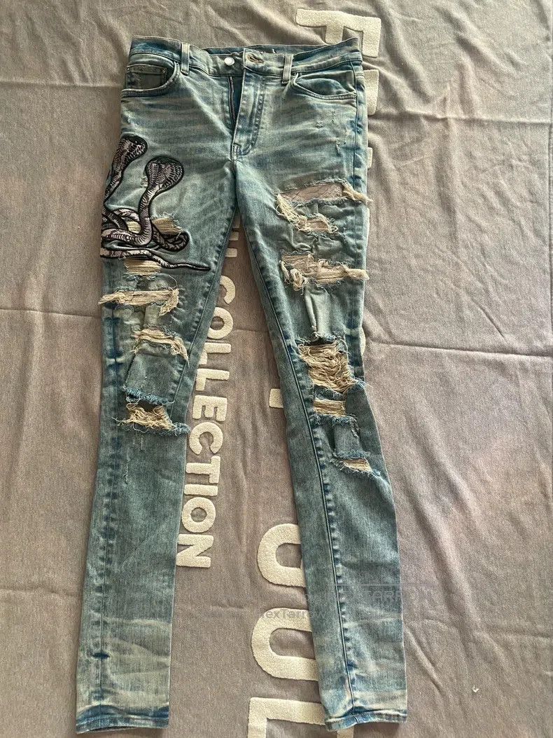 Amiri Amiri Yellow mud snake skin embroidery white snake skin pa Size US 32 / EU 48 - 1 Thumbnail