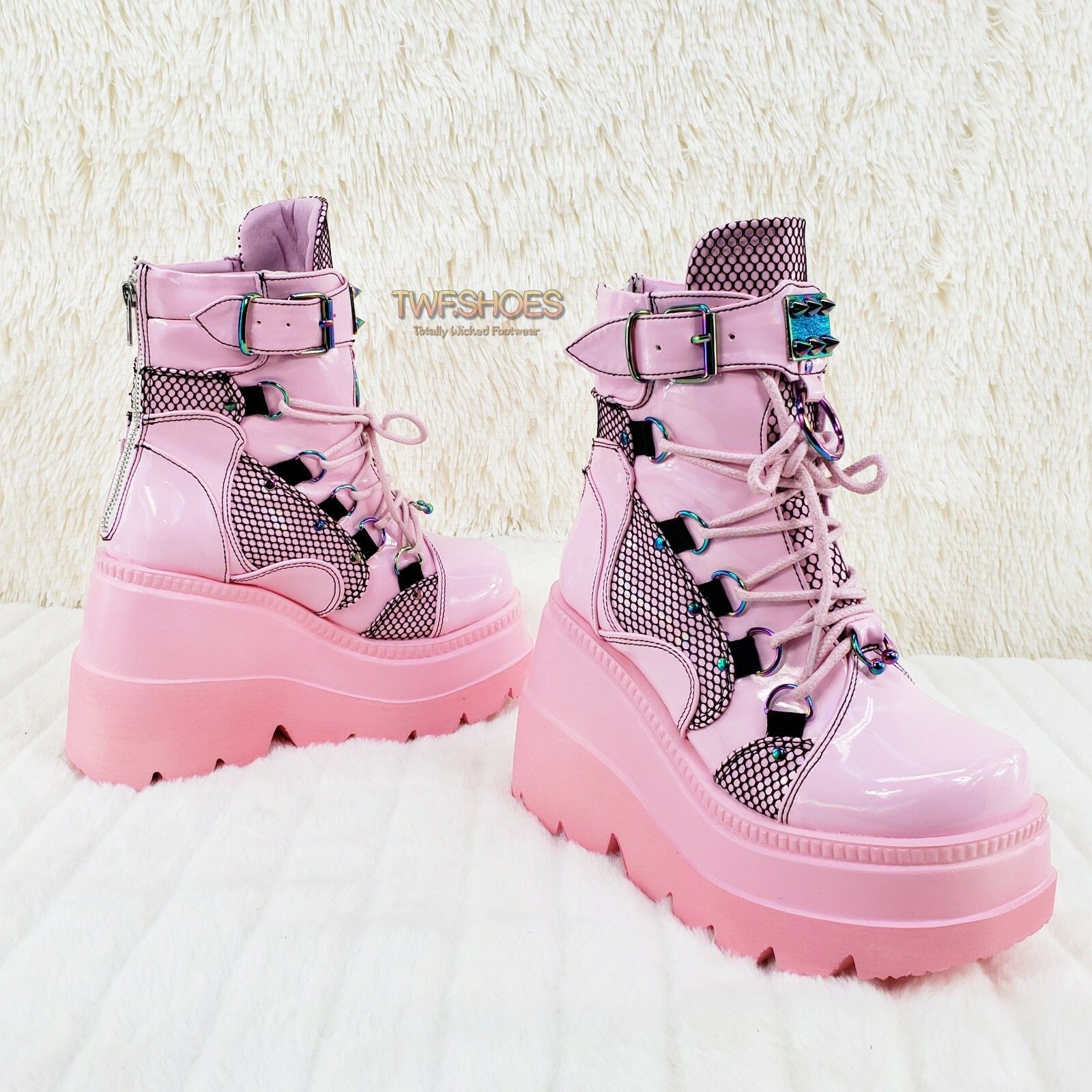 Demonia Cult DEMONIA Shaker 60 Baby Pink Patent Platform 4.5" Wedge Heel Size US 7 / IT 37 - 5 Thumbnail