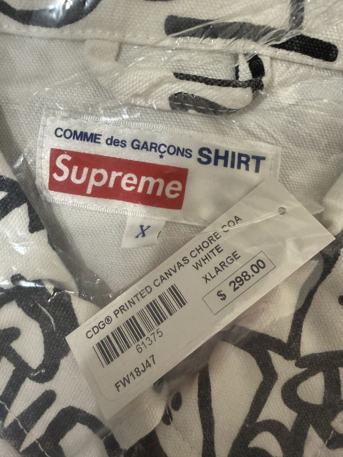 Comme des Garcons SHIRT × Supreme Supreme x CDG Printed Canvas Chore Coat White FW18 Size US XL / EU 56 / 4 - 5 Thumbnail
