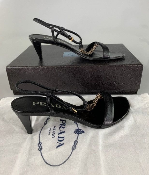 Prada Prada Black Metal T-Strap Slingback Y2K Vintage 6.5 New Box Size US 6.5 / IT 36.5 - 7 Thumbnail