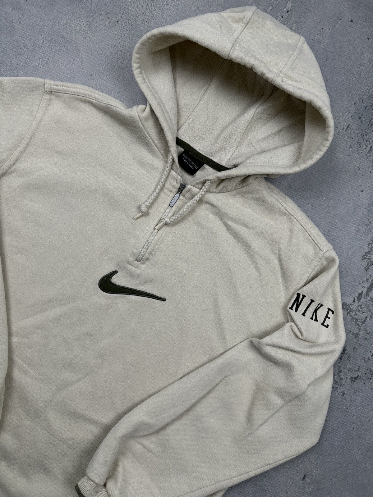 Nike Vintage Nike 00s Fleece Half Zip Hoodie Rare Cream Swoosh Size US M / EU 48-50 / 2 - 4 Thumbnail