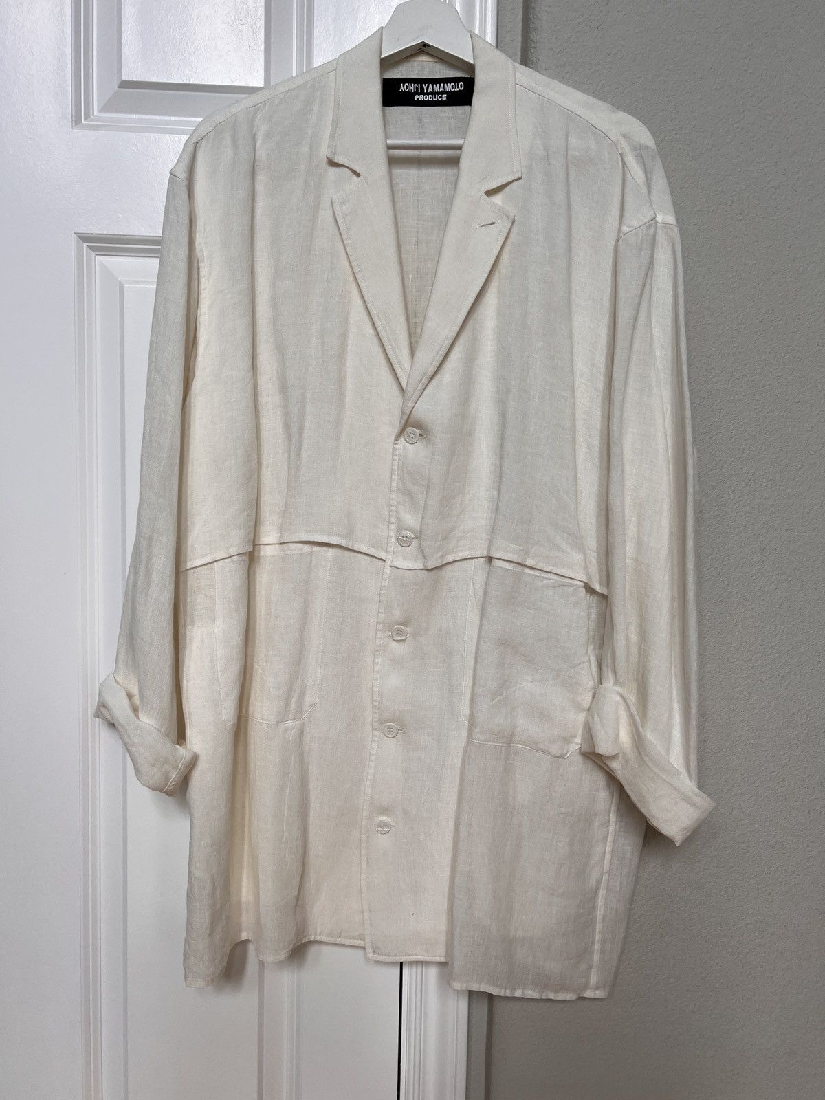 image of Yohji Yamamoto x YS White Linen Double Double Pocket Shirt Jacket Size 3, Men's