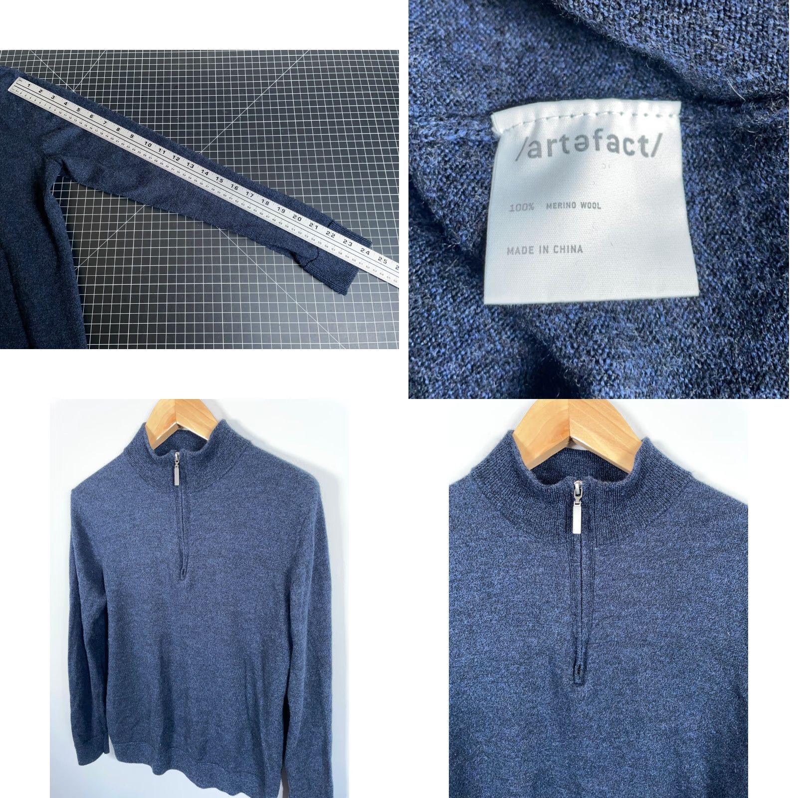 Vintage Artefact Merino Wool Sweater Men’s Large Dark Blue 1/4 Zip Pullover Lightweight Size US L / EU 52-54 / 3 - 8 Thumbnail