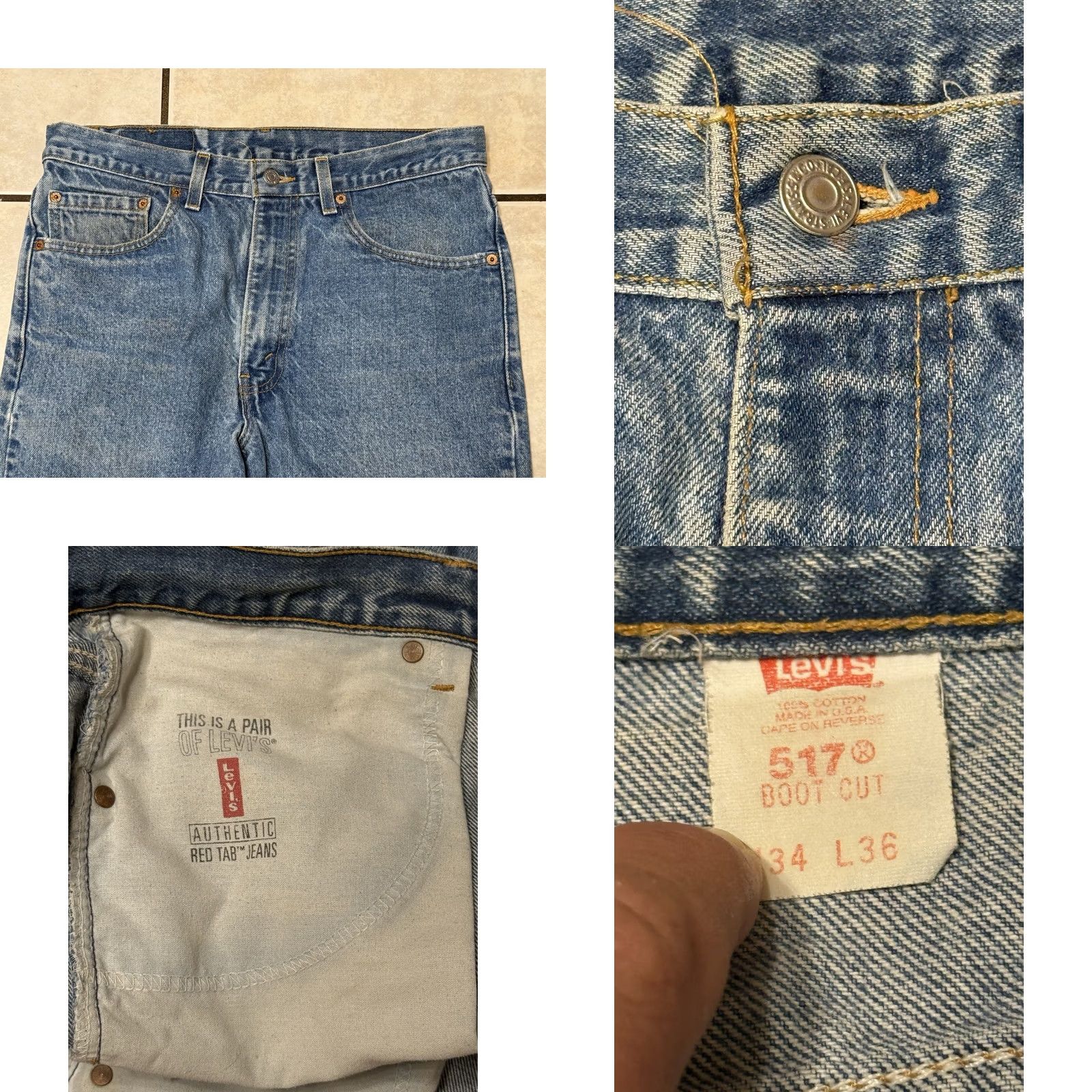 Levi's VINTAGE Levi’s 517 Bootcut Jeans 34x36 Men 32x34 Medium Wash USA 1298 Denim 5-Pocket Logo Zipper Button Cotton Slim Regular Inseam 34” Size US 32 / EU 48 - 8 Thumbnail