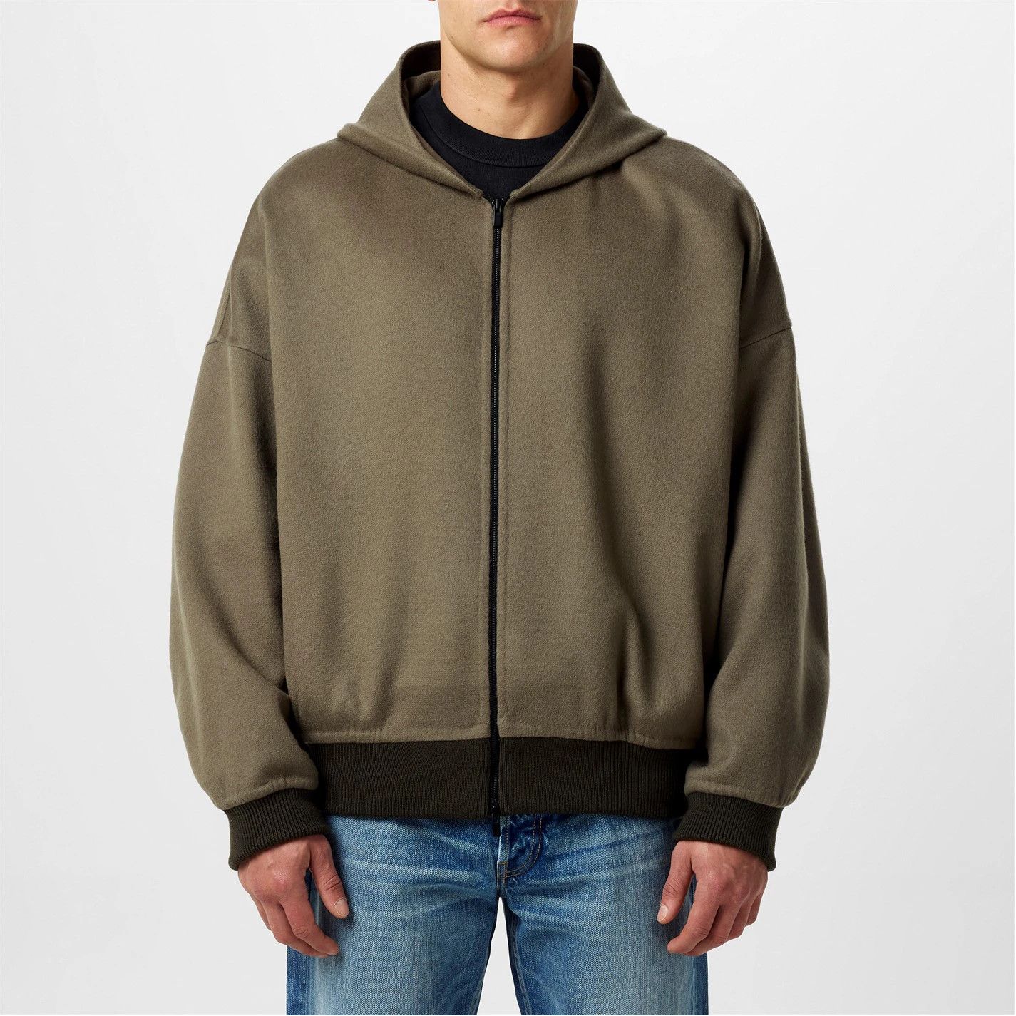 Fear of God o1g2r1mq0426 Hooded Wool Bomber Jacket in Dark Olive Size US XL / EU 56 / 4 - 1 Thumbnail