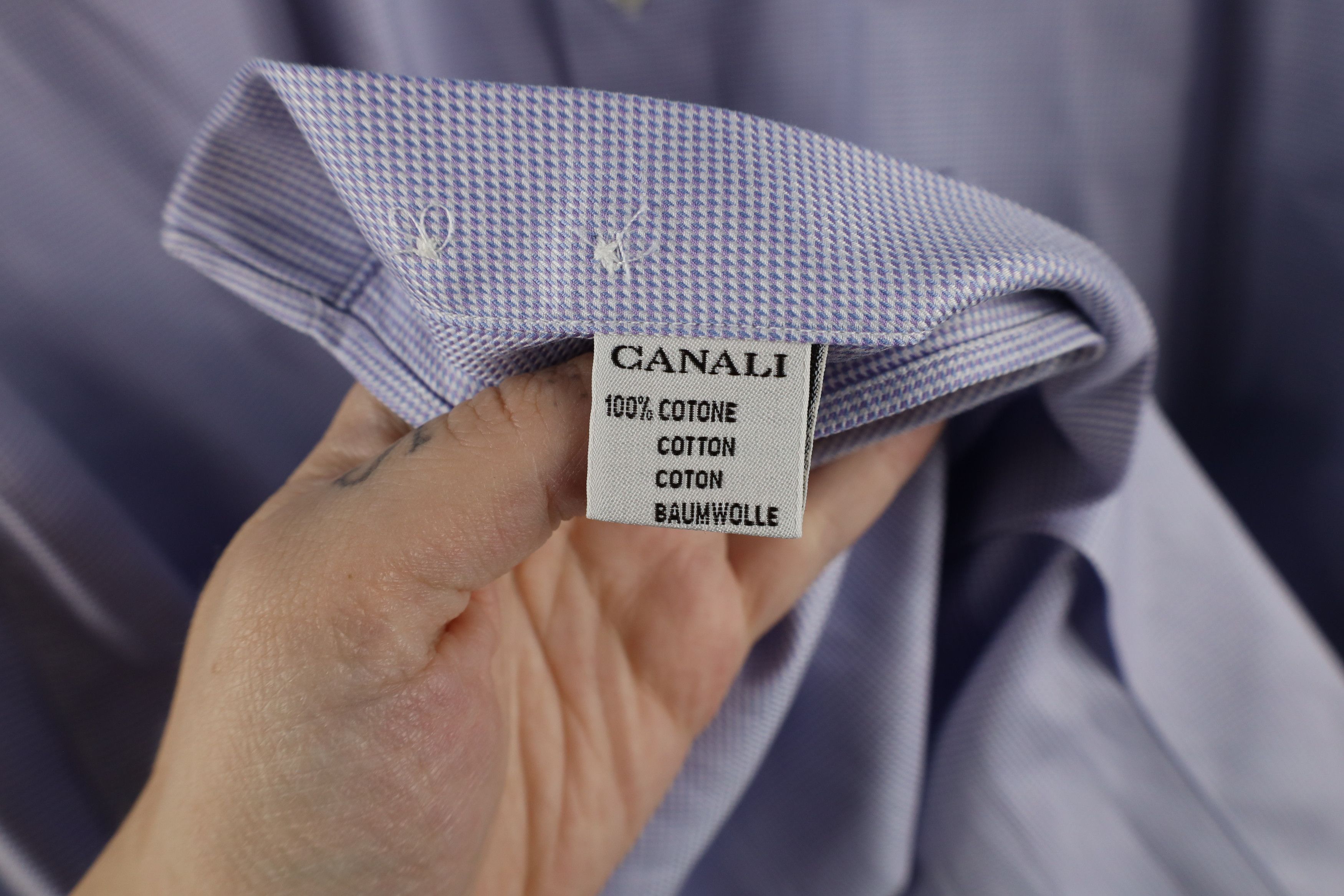 Canali × Vintage Canali Houndstooth Collared Dress Shirt Purple Cotton Size US L / EU 52-54 / 3 - 9 Thumbnail