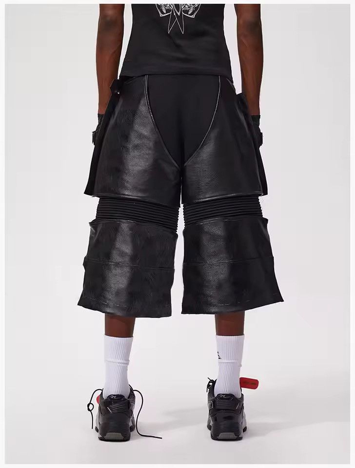 Leather Designer Streetwear Zip Pockets Patchwork PU Leather Shorts Size US 32 / EU 48 - 4 Thumbnail