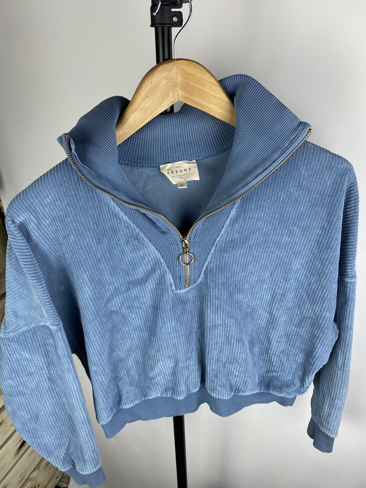 Designer × Sezane Sezane Designer Blue Corduroy Womens 1/4 Zip Sweatshirt Rare Size S / US 4 / IT 40 - 2 Thumbnail