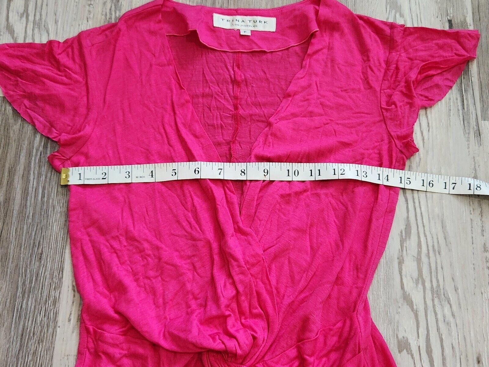 Designer Trina Turk Top Petite Small Hot Pink V Neck Silky Cap Size S / US 4 / IT 40 - 5 Thumbnail