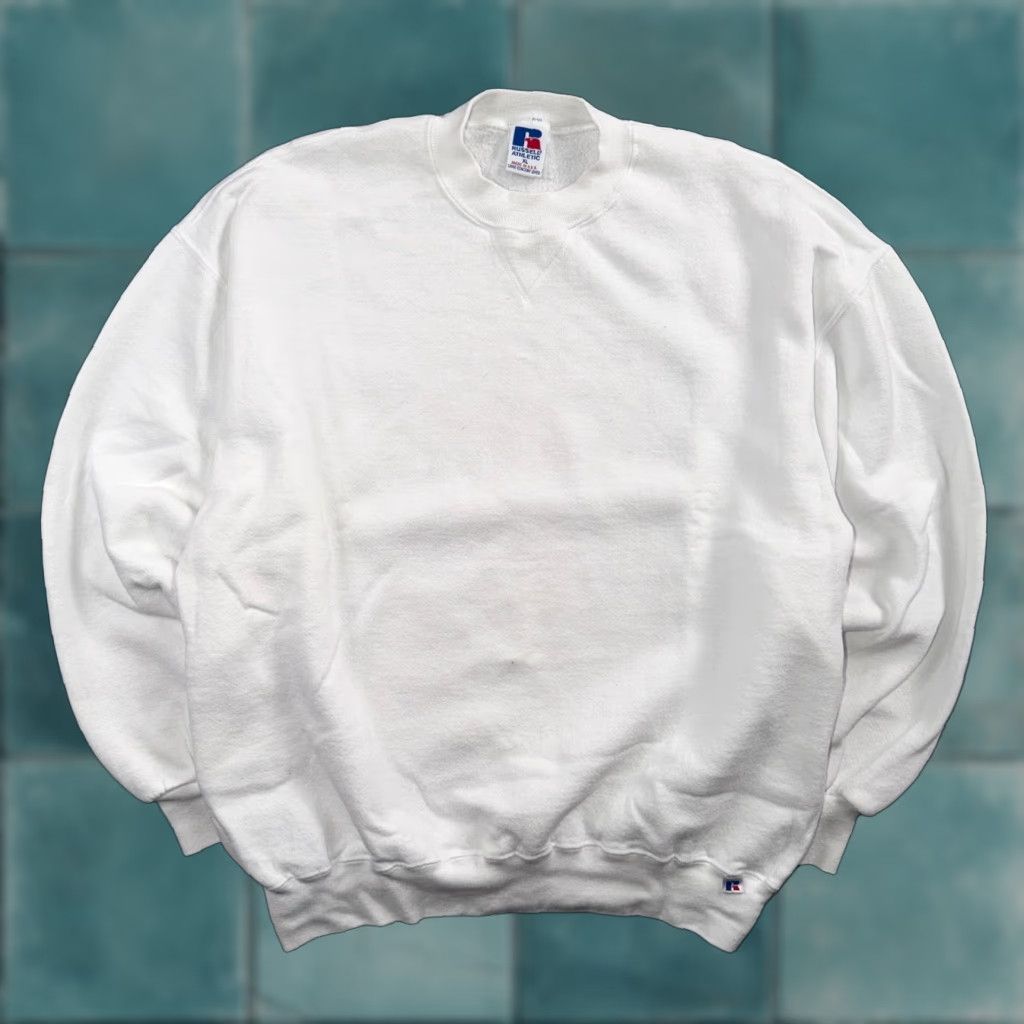 Russell Athletic VINTAGE Russell Athletic Sweatshirt XL White Crewneck 90s Men Pullover Cotton Graphic Print Logo All Seasons Size US XL / EU 56 / 4 - 1 Thumbnail
