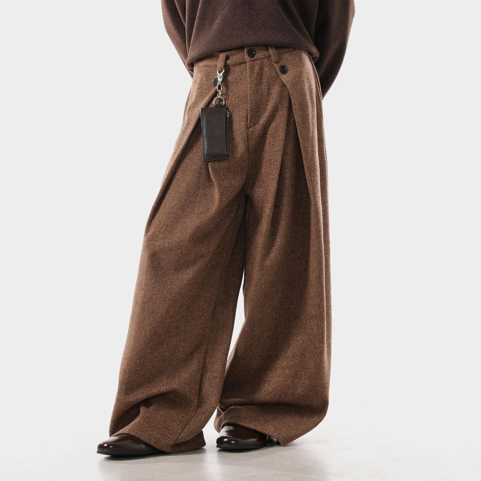 Vintage Brown Wide Leg Wool Pants, Loose Fit Casual Trousers Size US 32 / EU 48 - 1 Thumbnail