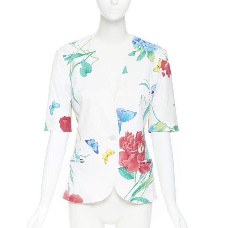 vintage LEONARD 90's white oriental floral butterflly print short sleeve jacket