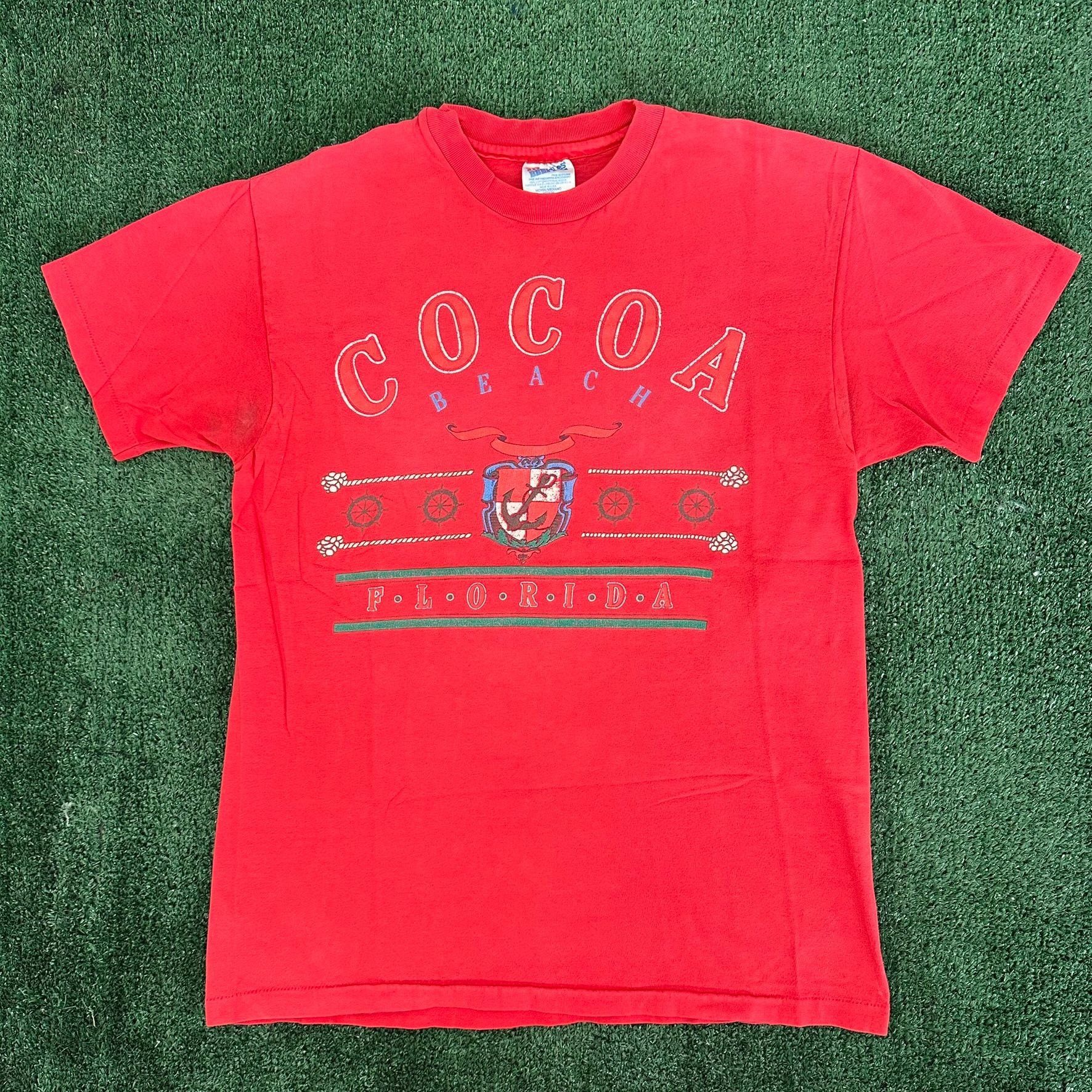 Hanes Vintage 90s Cocoa Beach T-Shirt Nautical Florida Tourist Tee Size US M / EU 48-50 / 2 - 1 Thumbnail