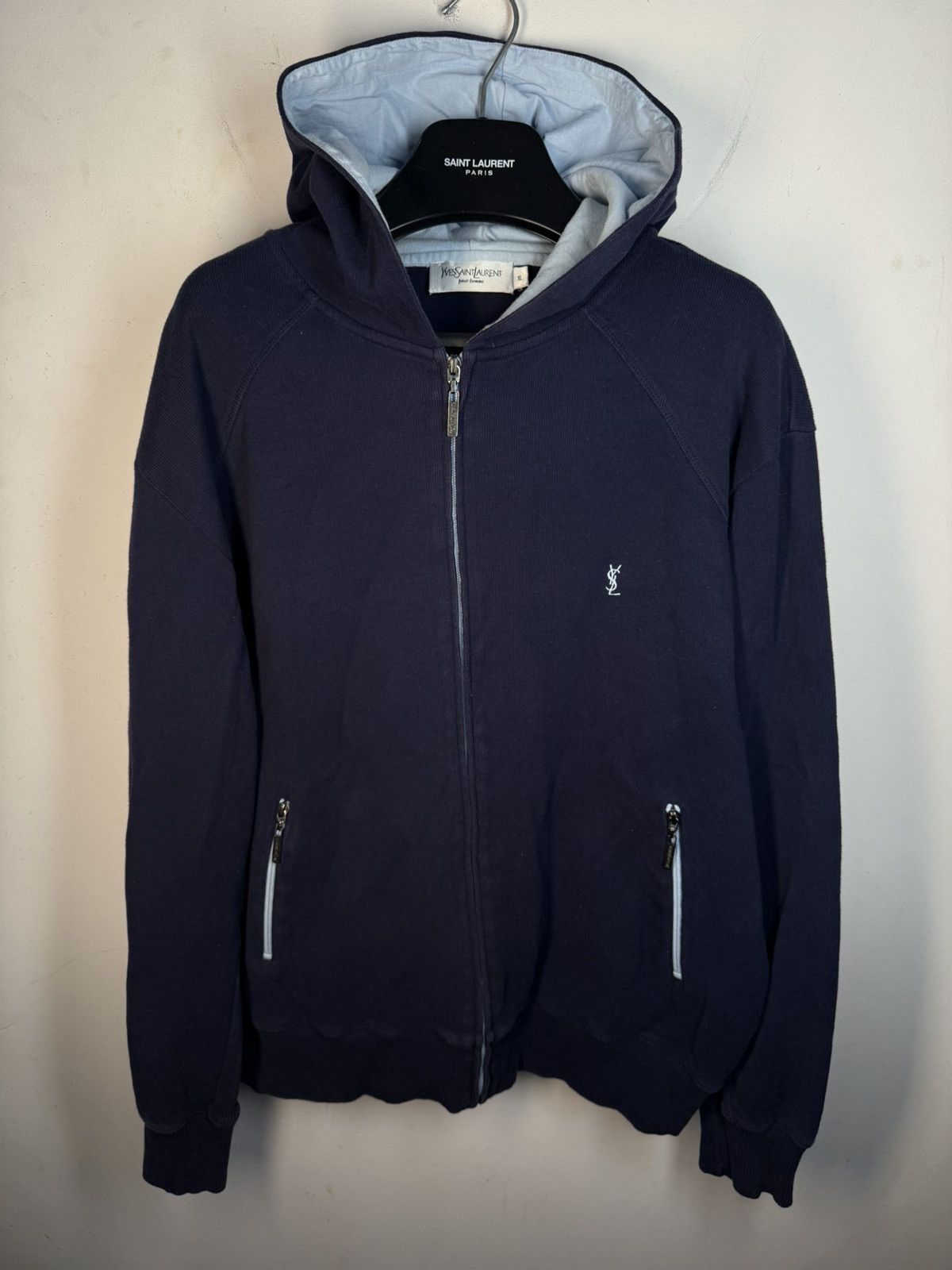 Yves Saint Laurent Navy YSL Hoodie Sweatshirt Sweater Quarter Zip Vintage 90s Size US L / EU 52-54 / 3 - 17 Thumbnail
