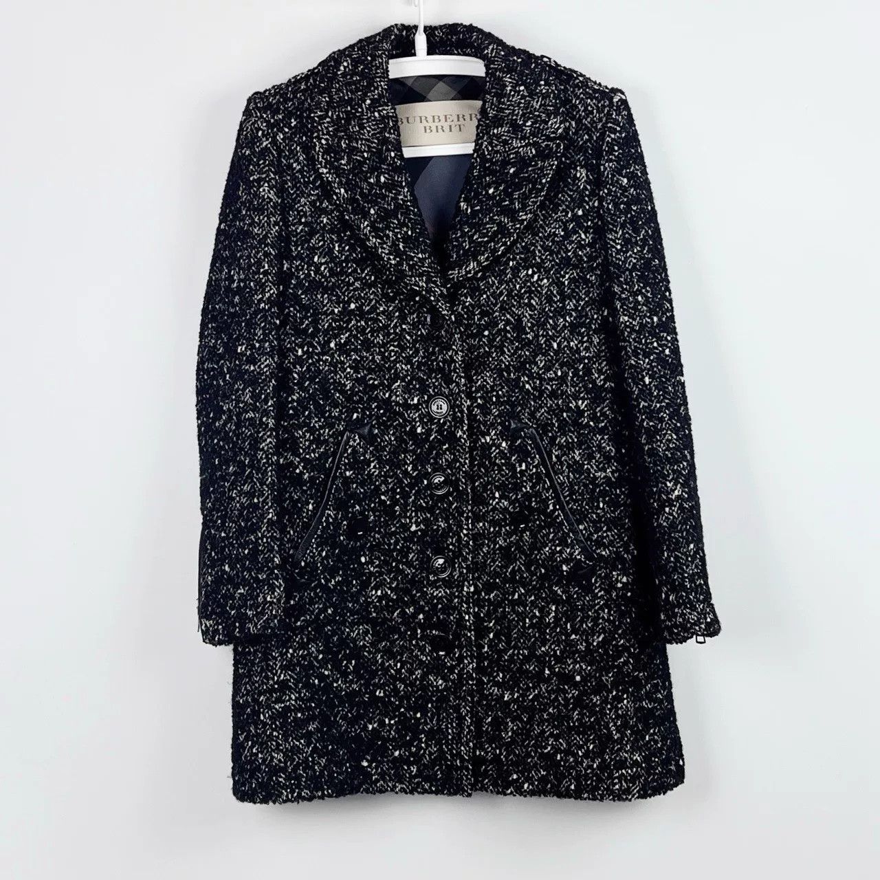 Burberry Burberry Black White Tweed Coat Size US XXS / EU 40 - 1 Thumbnail