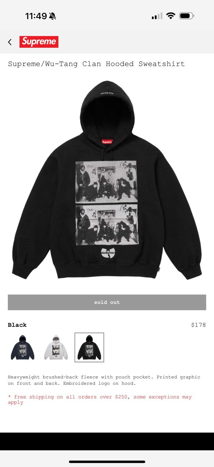 Supreme Supreme Wu Tang Clean Hooded Sweatshirt Size US L / EU 52-54 / 3 - 1 Thumbnail