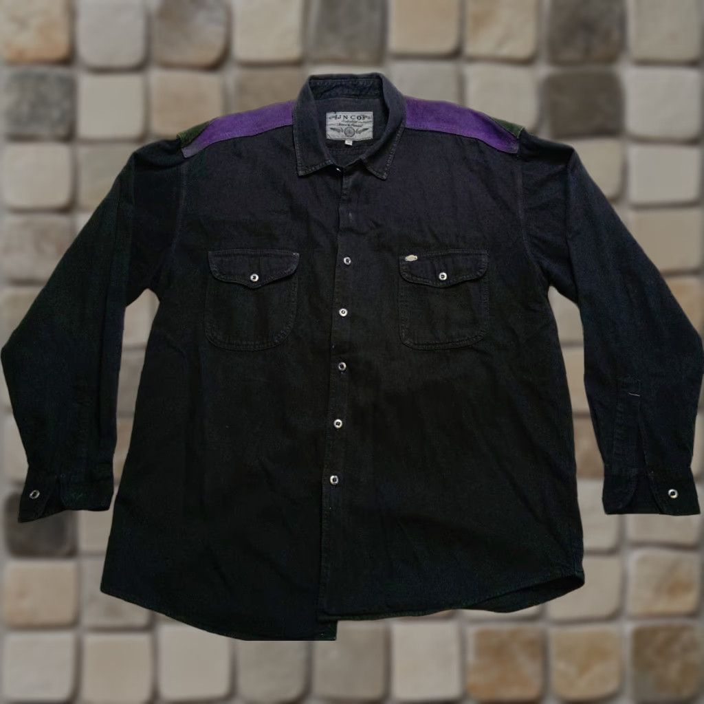 JNCO VINTAGE JNCO Shirt Los Angeles Button-Up Long Sleeve Black XL Mens Knit Cotton Polyester Striped Angel Pattern Collar Button-Down Size US XL / EU 56 / 4 - 1 Thumbnail