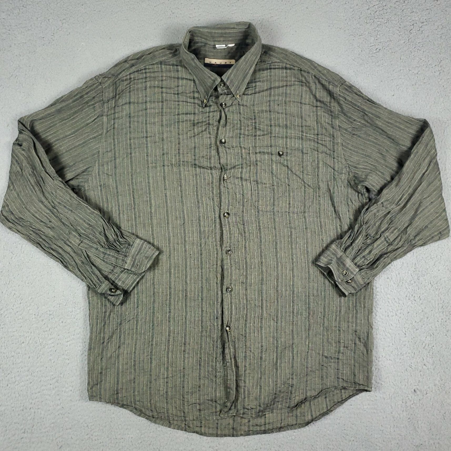 Vintage VINTAGE Haupt Germany Gray Striped Shirt Men 17.5 Regular Button-Down Collar Long Sleeve Mens Size 17.5 Gray Striped Button-Up Shirt Germany Men Size US XL / EU 56 / 4 - 2 Thumbnail