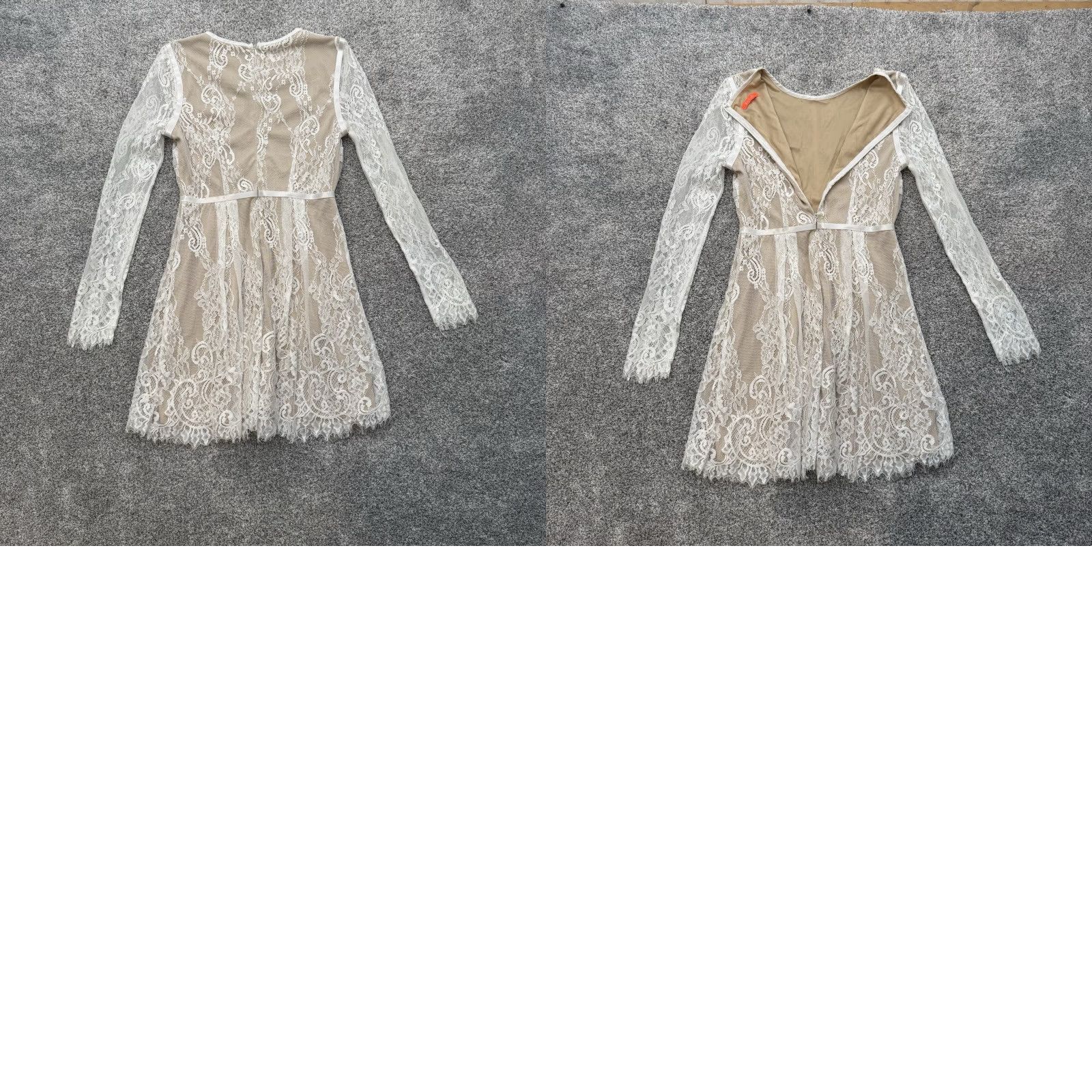 Vintage Ban Jul Lace Dress A-Line Long Sleeve Knee Length Lined White Floral Party Cocktail Bridal Feminine Boho Chic Medium Women Regular Size M / US 6-8 / IT 42-44 - 8 Thumbnail