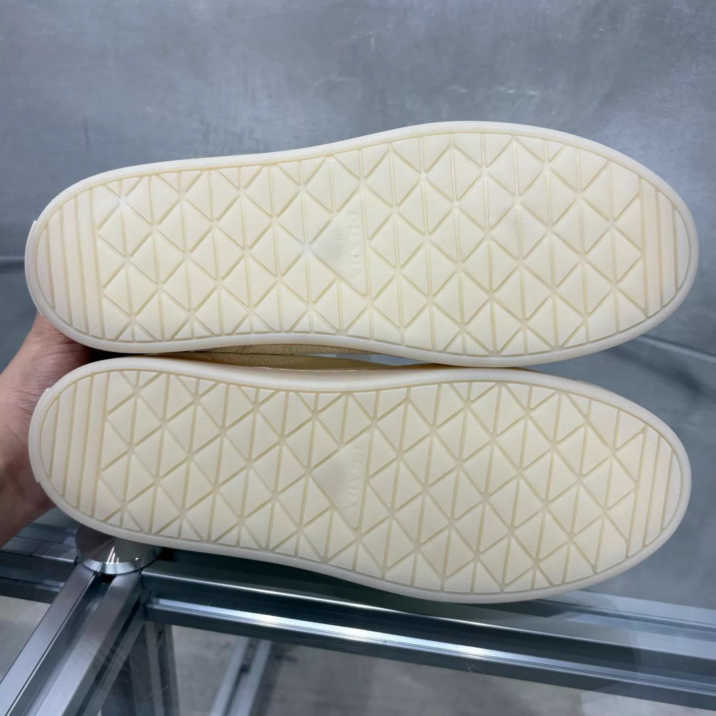 Prada Prada Cream Leather Triangle Logo Trainer Women's 37 Size US 6.5 / IT 36.5 - 7 Thumbnail