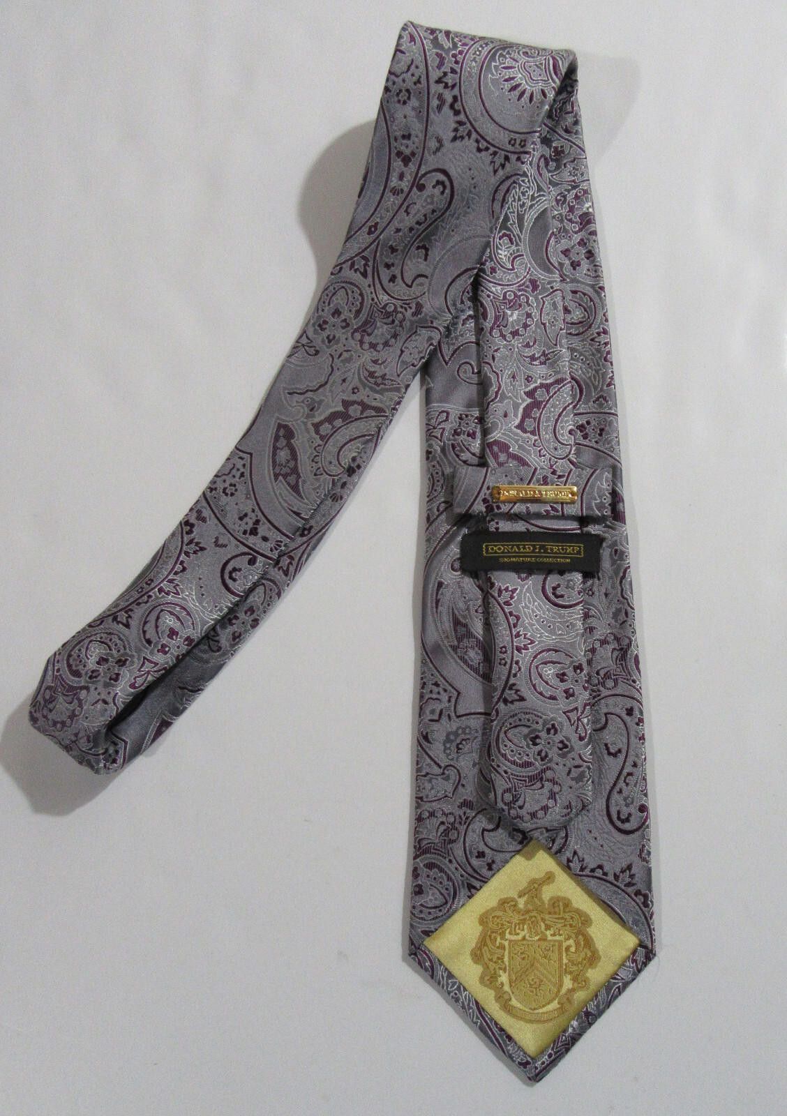 Designer Donald J. Trump Signature Collection Necktie Grey Paisley Size ONE SIZE - 2 Thumbnail