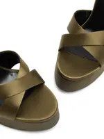 Saint Laurent Paris oc11z1125 785665 Blanca Platform Sandals Satin Crepe Green Size US 7.5 / IT 37.5 - 3 Thumbnail