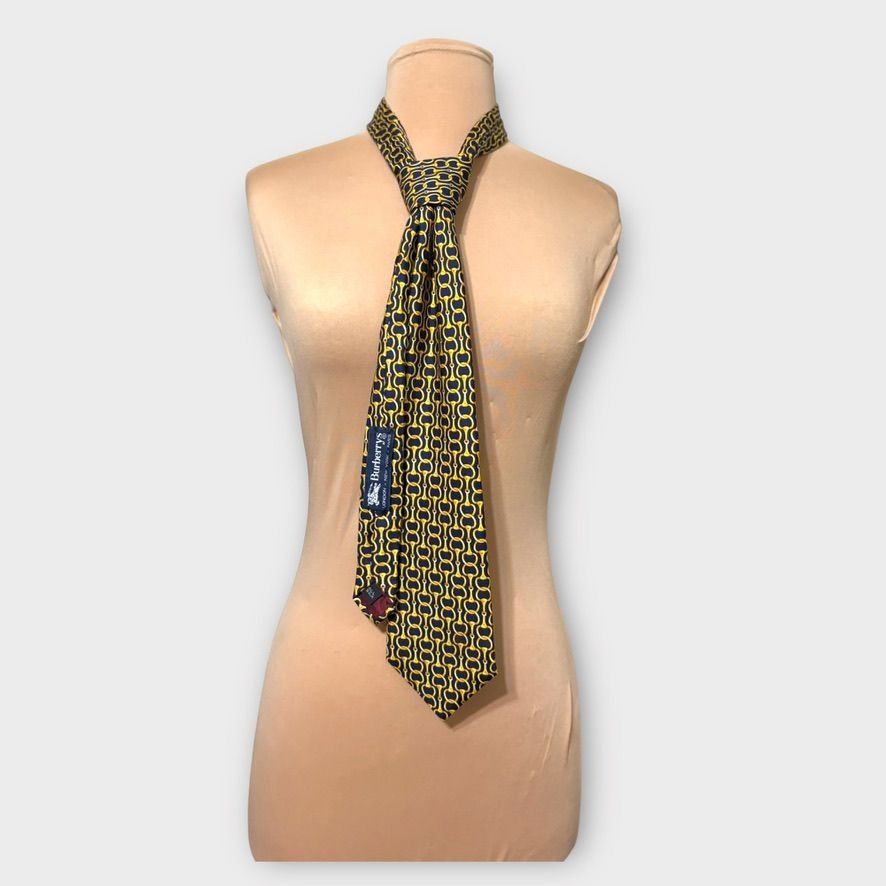 Burberry Burberry Horsebit Tie Navy Blue Yellow Silk Classic Preppy A Size ONE SIZE - 7 Thumbnail
