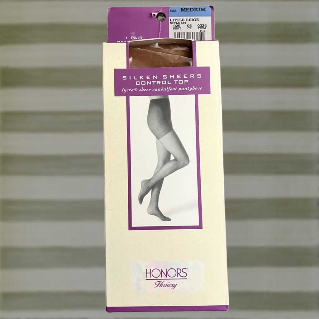 Vintage VINTAGE Honors Pantyhose Sheer Support Nylon Medium Light Beige 1990s Size 32" / US 10 / IT 46 - 1 Thumbnail