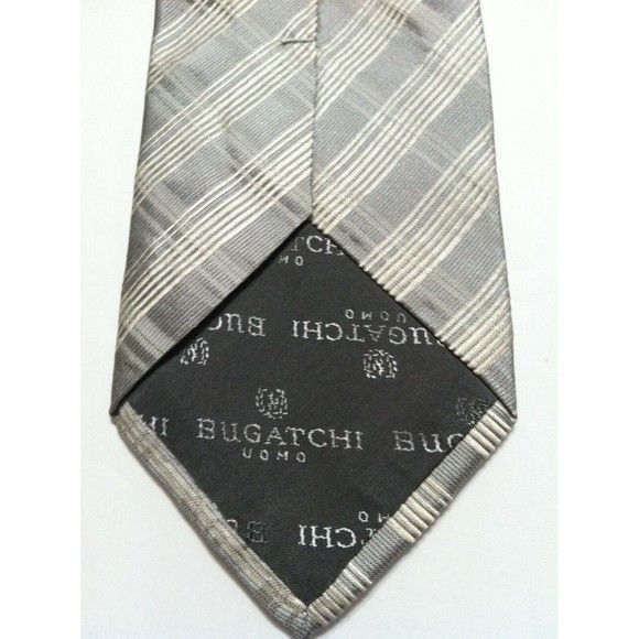 BUGATCHI BUGATCHI MENS NEW SILVER 100% SILK PLAID TIE WIDTH: 3 1/2" Size ONE SIZE - 3 Thumbnail
