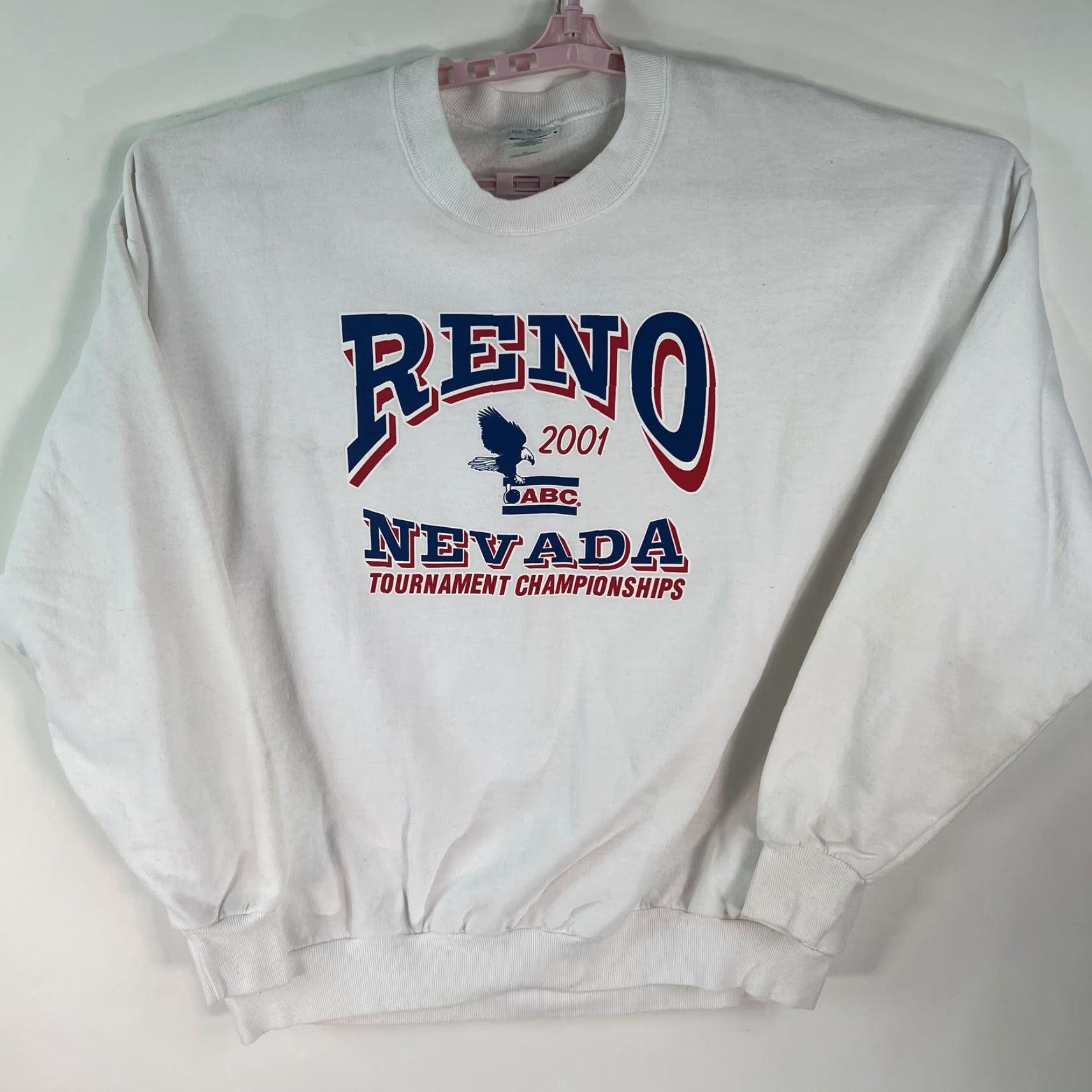 Jerzees VTG Jerzees Reno 2001 ABC Nevada Tournament Championships Mens White Sweatshirt 3XL Crew Neck Pullover Graphic Print Long Sleeve Size 3XL White Men Size US XXL / EU 58 / 5 - 2 Thumbnail