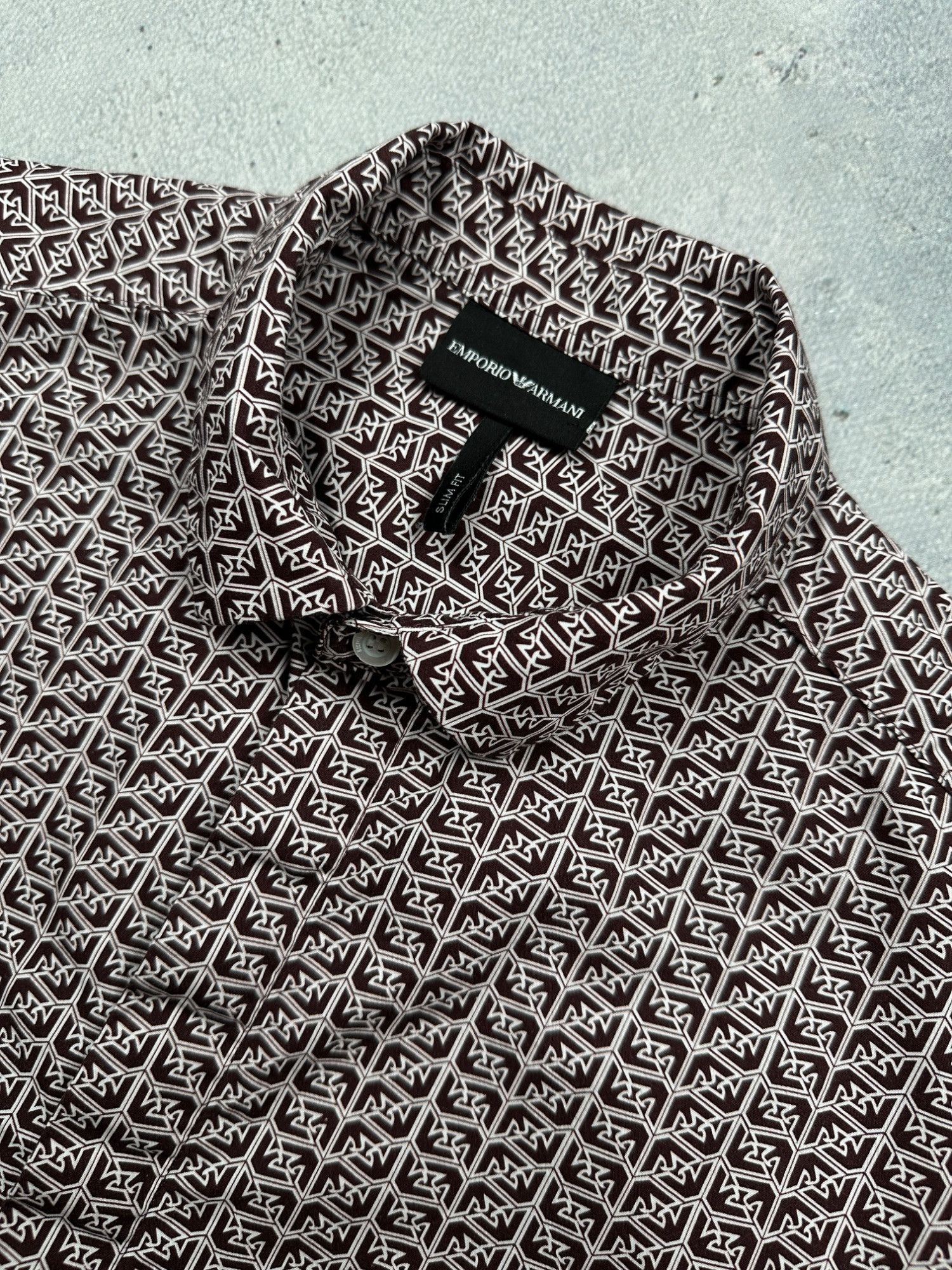 Armani Emporio Armani Slim Fit Button-Up Luxury Monogram Shirt Size US M / EU 48-50 / 2 - 2 Thumbnail