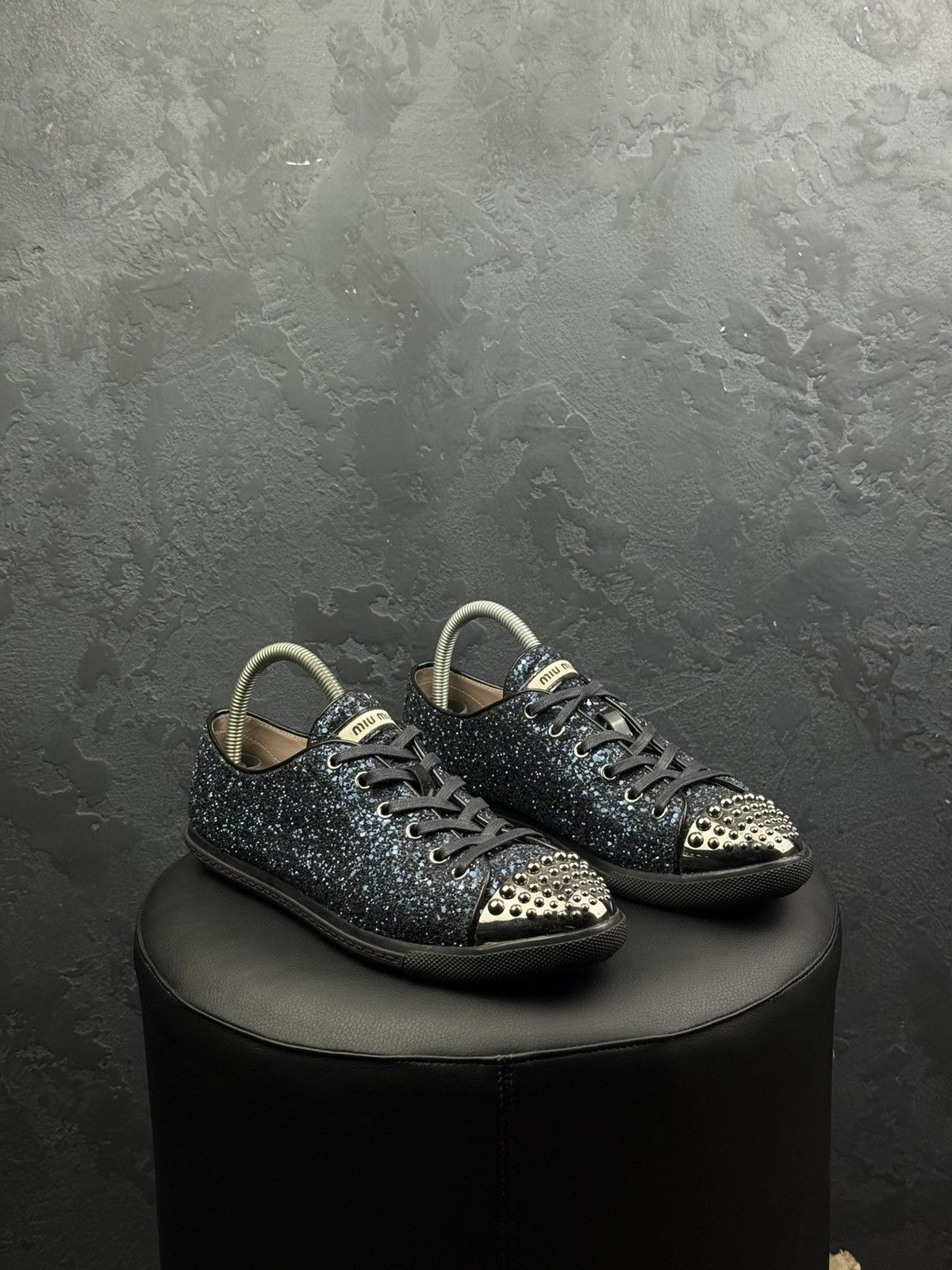 Miu Miu Miu Miu Glitter Dark Blue Studded Blue Trainer Sneakers Size US 10 / IT 40 - 7 Thumbnail