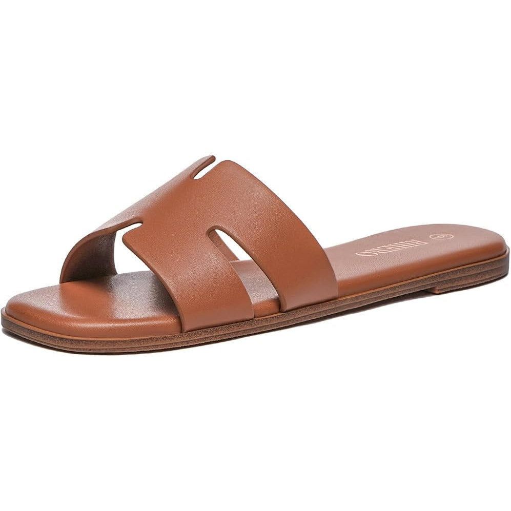 Other Rihero Size 7 Brown Faux Leather Open Toe Slide Sandals Size US 7 / IT 37 - 2 Thumbnail