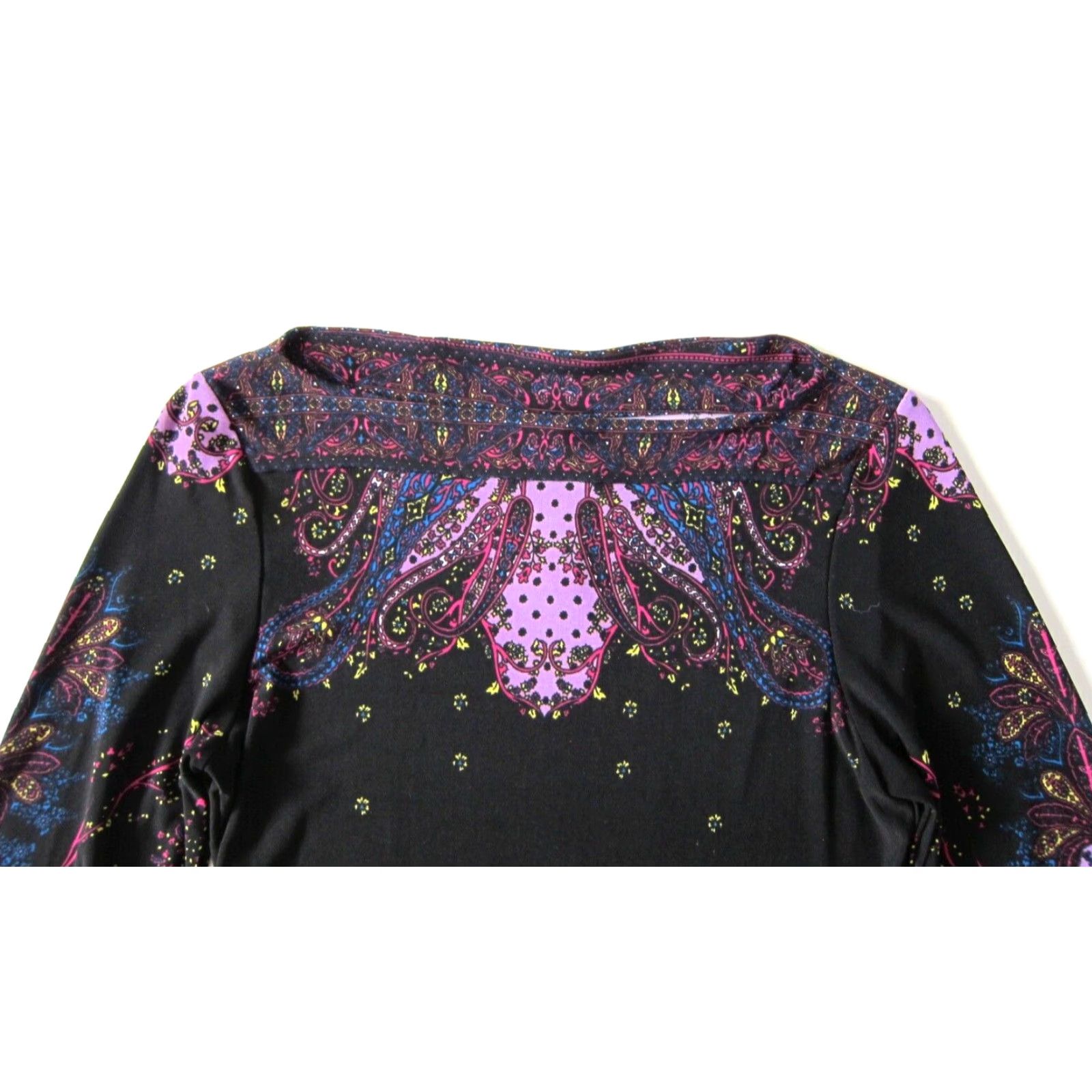 Vintage iCE Purple Black Paisley Floral Stretch 3/4 Sleeve Sheath Shift Tunic Dress 10P Size L / US 10 / IT 46 - 3 Thumbnail