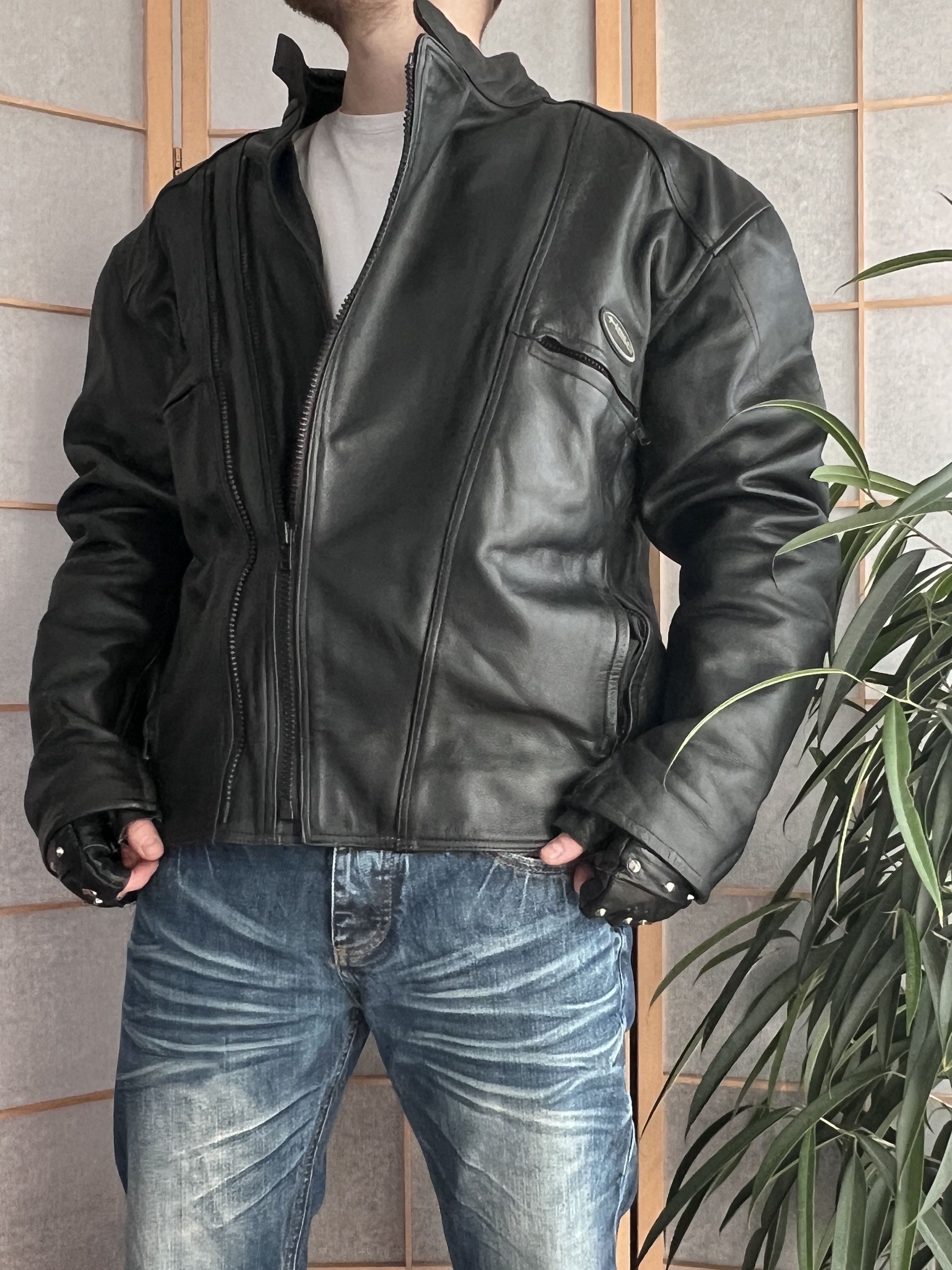 If Six Was Nine Crazy! Vintage 2000s biker racing leather bomber jacket boxy Size US XL / EU 56 / 4 - 4 Thumbnail