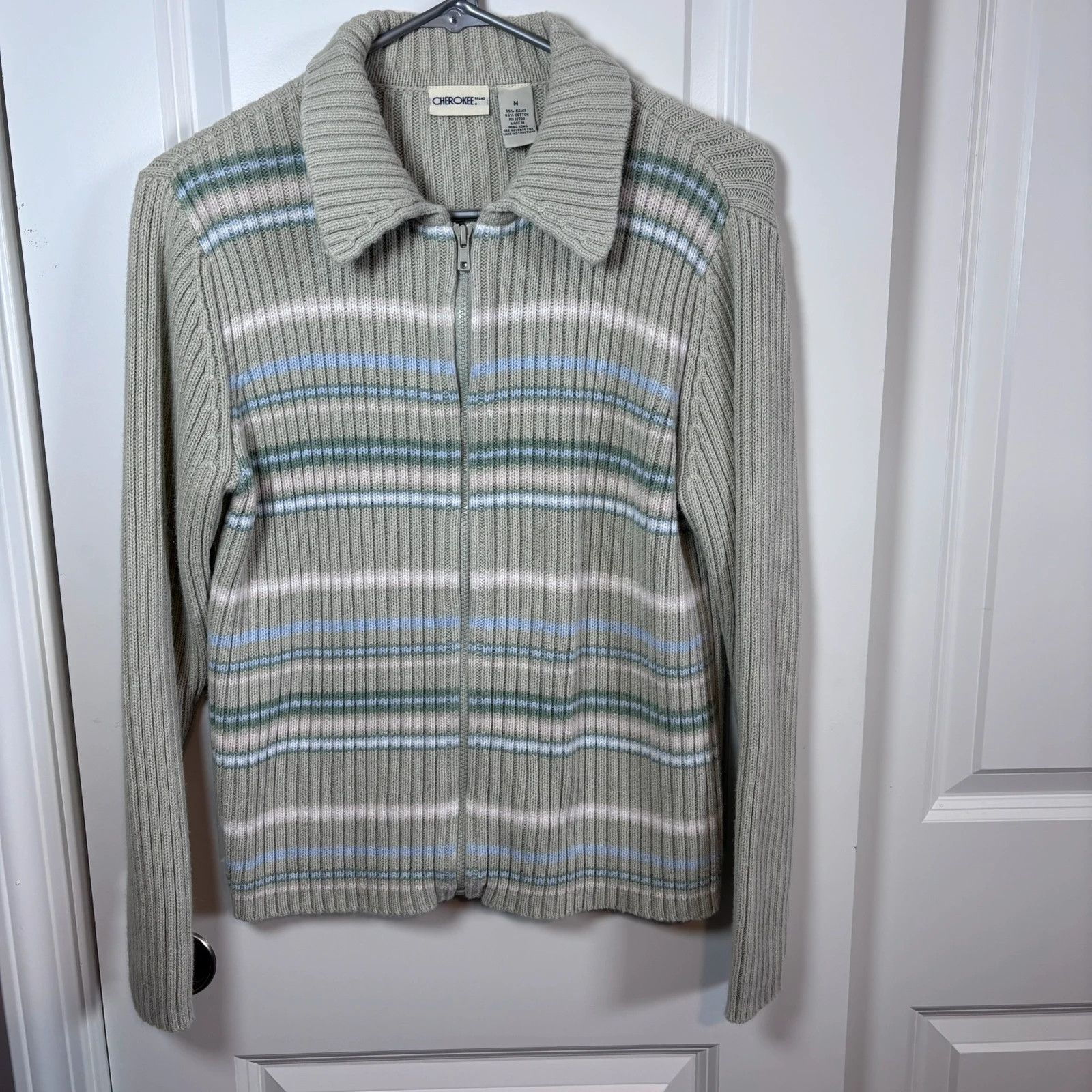 Cherokee Cherokee Women's Green Ripped Striped Sweater Cardigan. Size M / US 6-8 / IT 42-44 - 1 Thumbnail