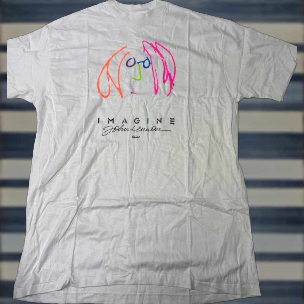 Hanes VINTAGE HANES JOHN LENNON THE BEATLES IMAGINE PROMOTIONAL T-SHIRT XL WHITE GRAPHIC PRINT 80s MENS Size US XL / EU 56 / 4 - 1 Thumbnail